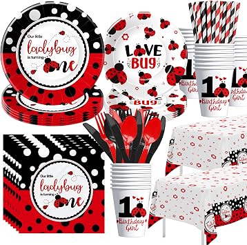 Ladybug First Birthday Party Decorations Supplies, Serves 24