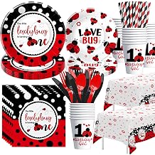 Ladybug First Birthday Party Decorations Tableware - Our Little Ladybug Is Turning One Party Supplies, Plate, Cup, Napkin, Tablecloth, Cutlery, Lady Bug 1st Birthday Party Supplies | Serve 24