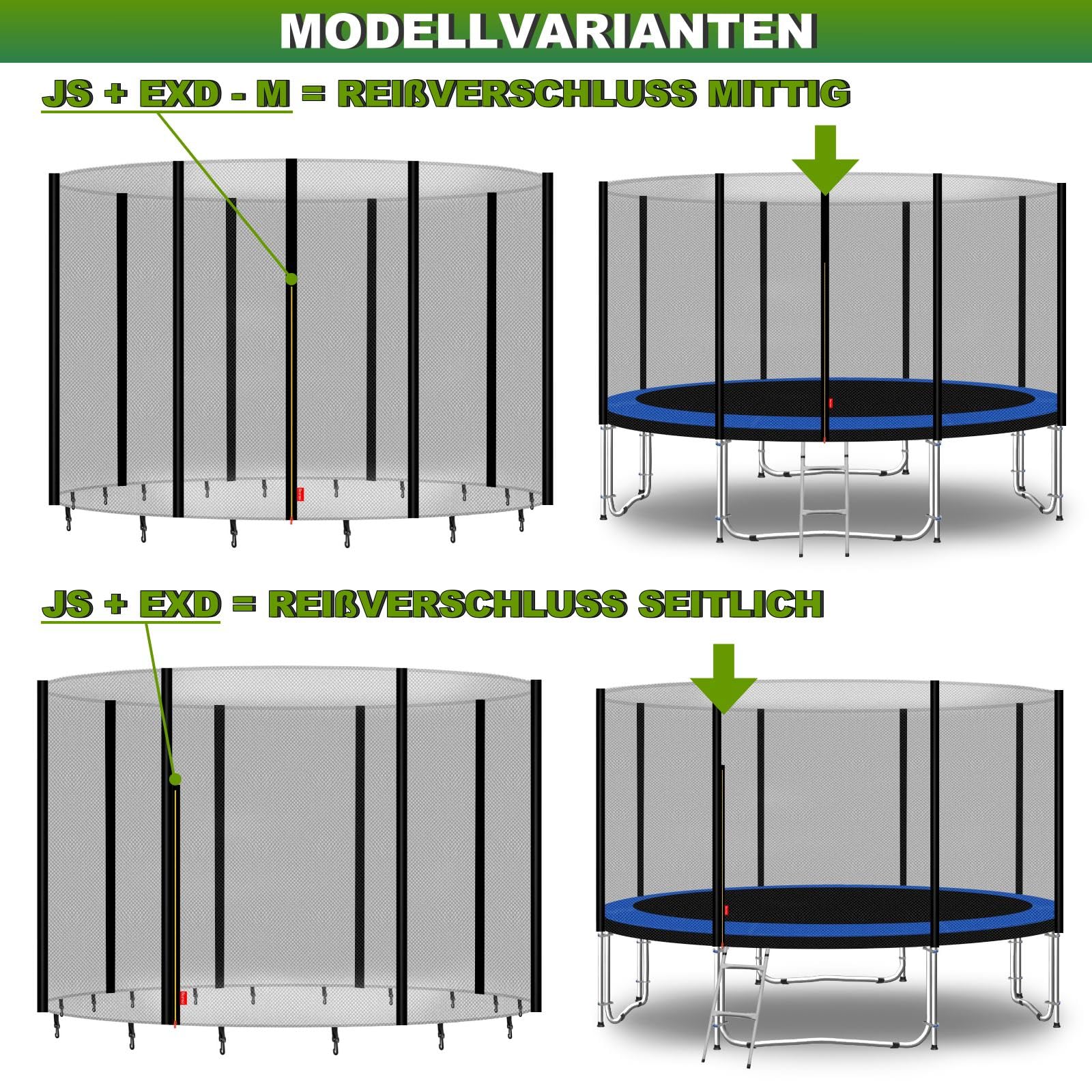 Trampolin Sicherheitsnetz Ø 183 185 244 250 275 277 300 305 335 337 366 370 396 400 427 430 457 460 487 490 (JS+EXD) Ersatzteile Netz Schutznetz Ersatznetz Gartentrampolin Outdoor