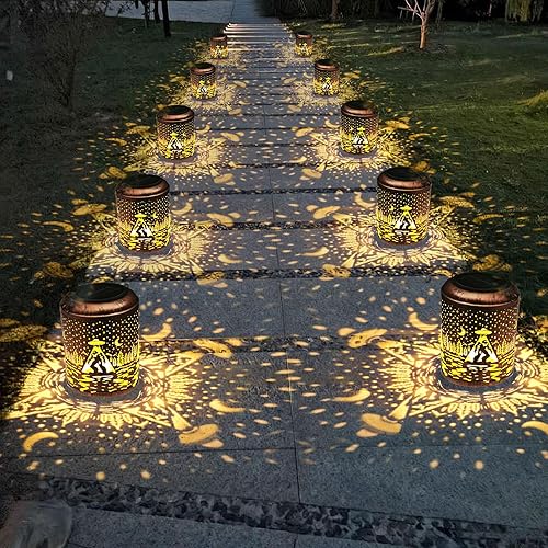 Vista 10 de esgarden Paquete de 2 faroles para exteriores mejorados de 15 lúmenes, regalos de jardinería, faroles solares para patio, luces colgantes