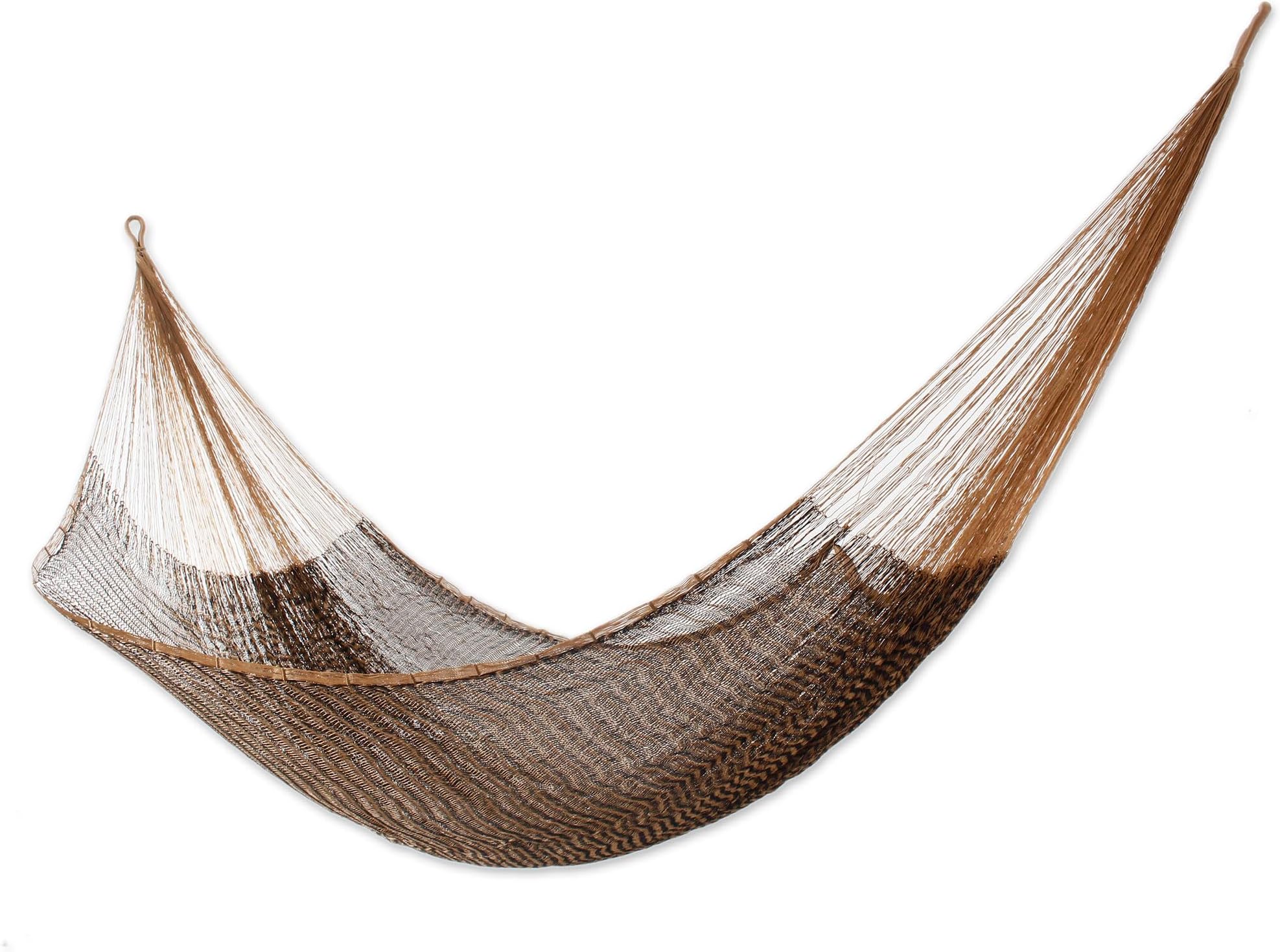 NOVICAMetallic Brown Hand Woven Nylon Mayan 1 Person Rope Hammock, 'Caribbean Mambo' (Single)