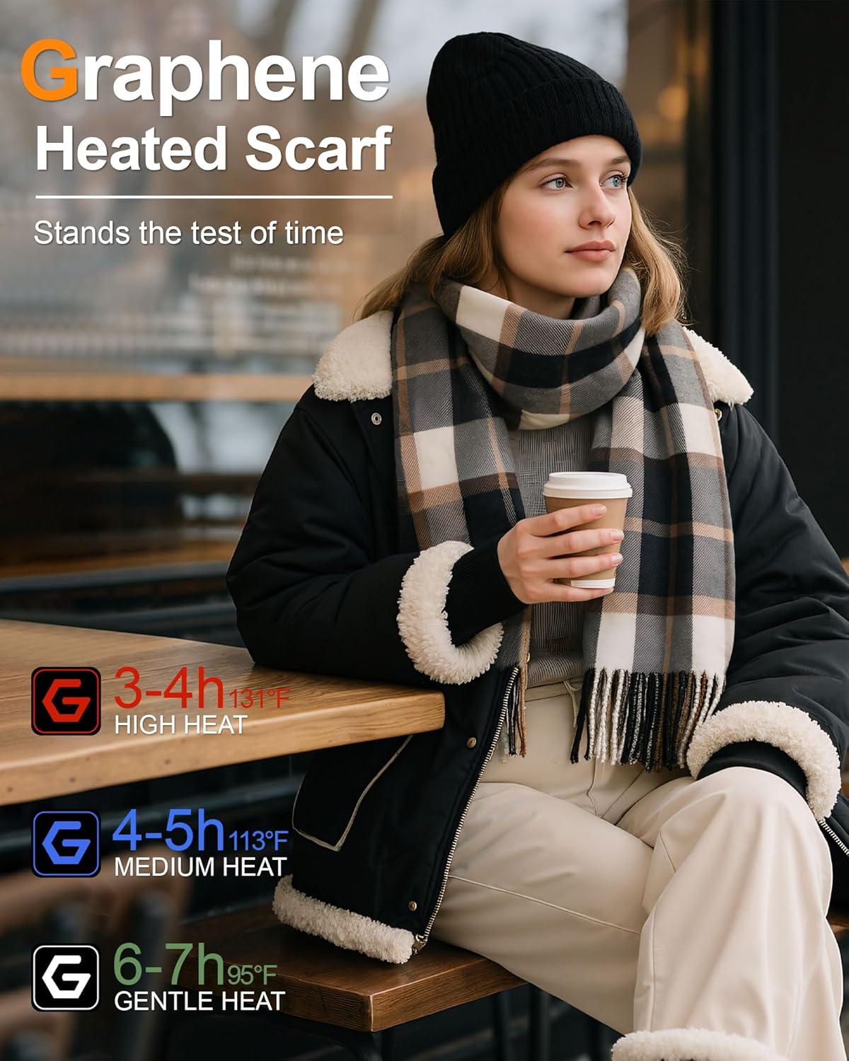 Wulcea Graphene Heated Scarf For Women 5V2A 6000mAh Fast Charge Large Capacity Battery - Image 4