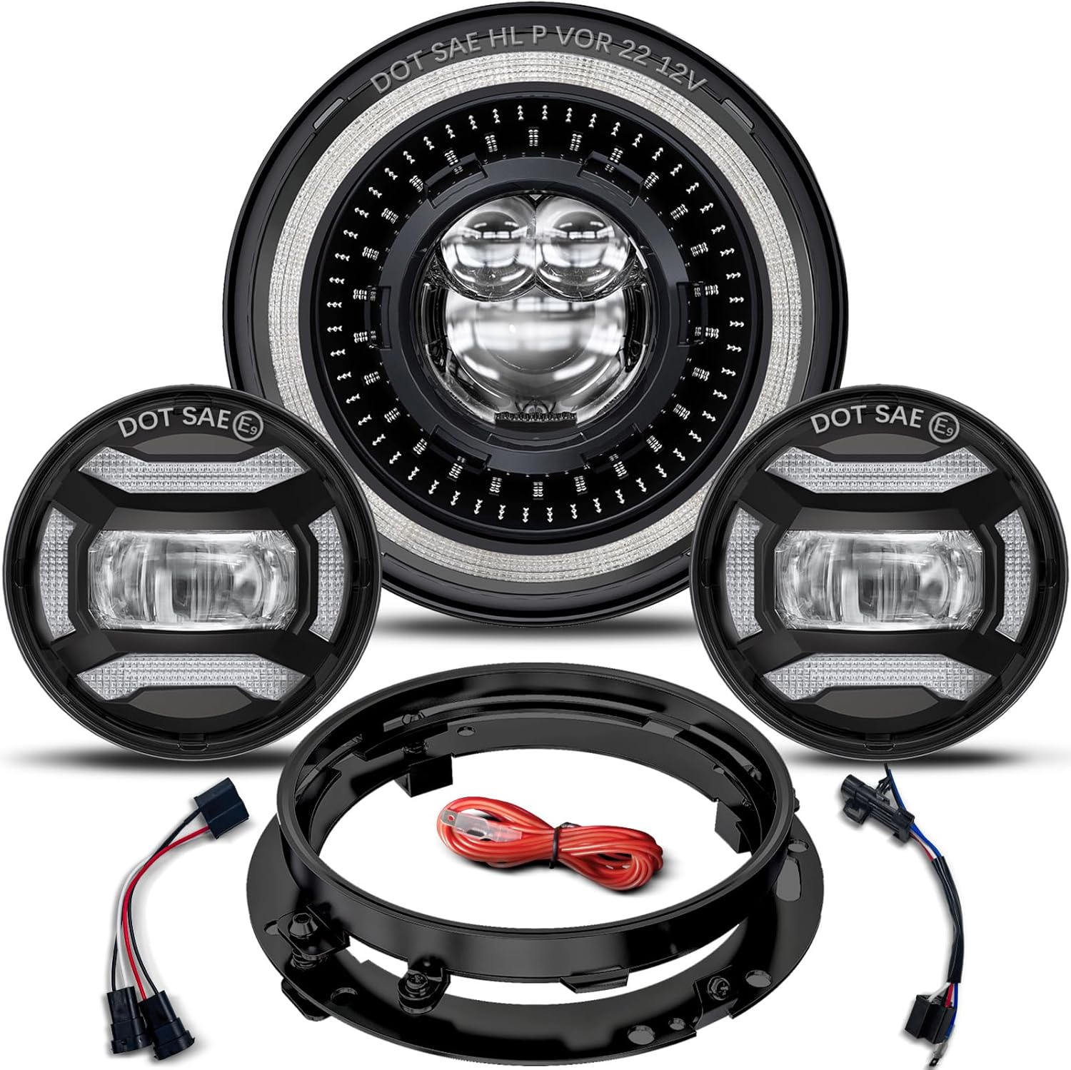 HWSTAR 2025 New 1000% Brighter 7 inch LED Headlight Motorcycle DOT Kit Compatible with Harley Davidson Road King Fat boy Heritage Softail Tri Electra Glide etc w/Start-up Gradient Halo DRL (Black)