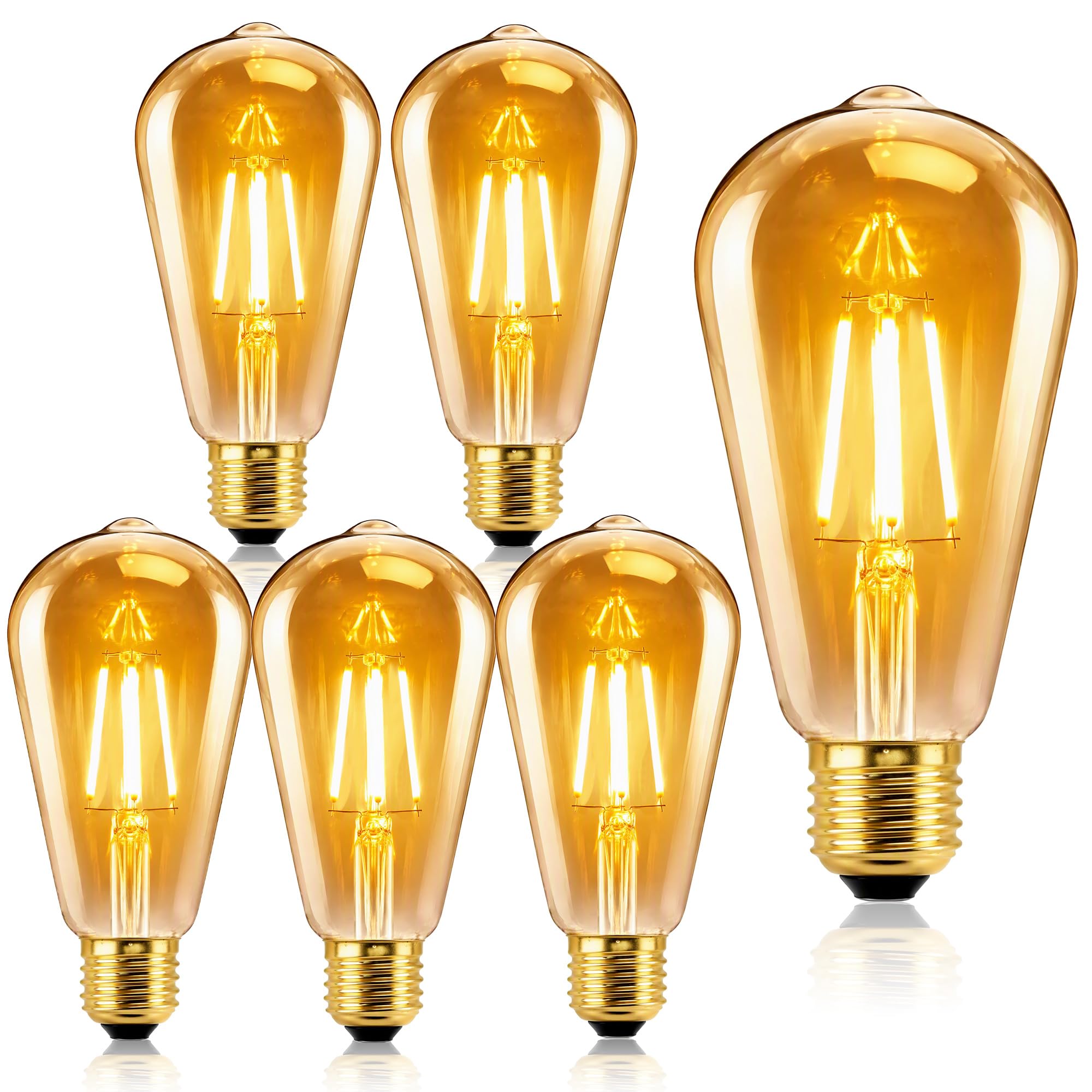 Vintage Light Bulb 6Pack E27 Edison Screw, ST64 Led 6w Warm White Lightbulb