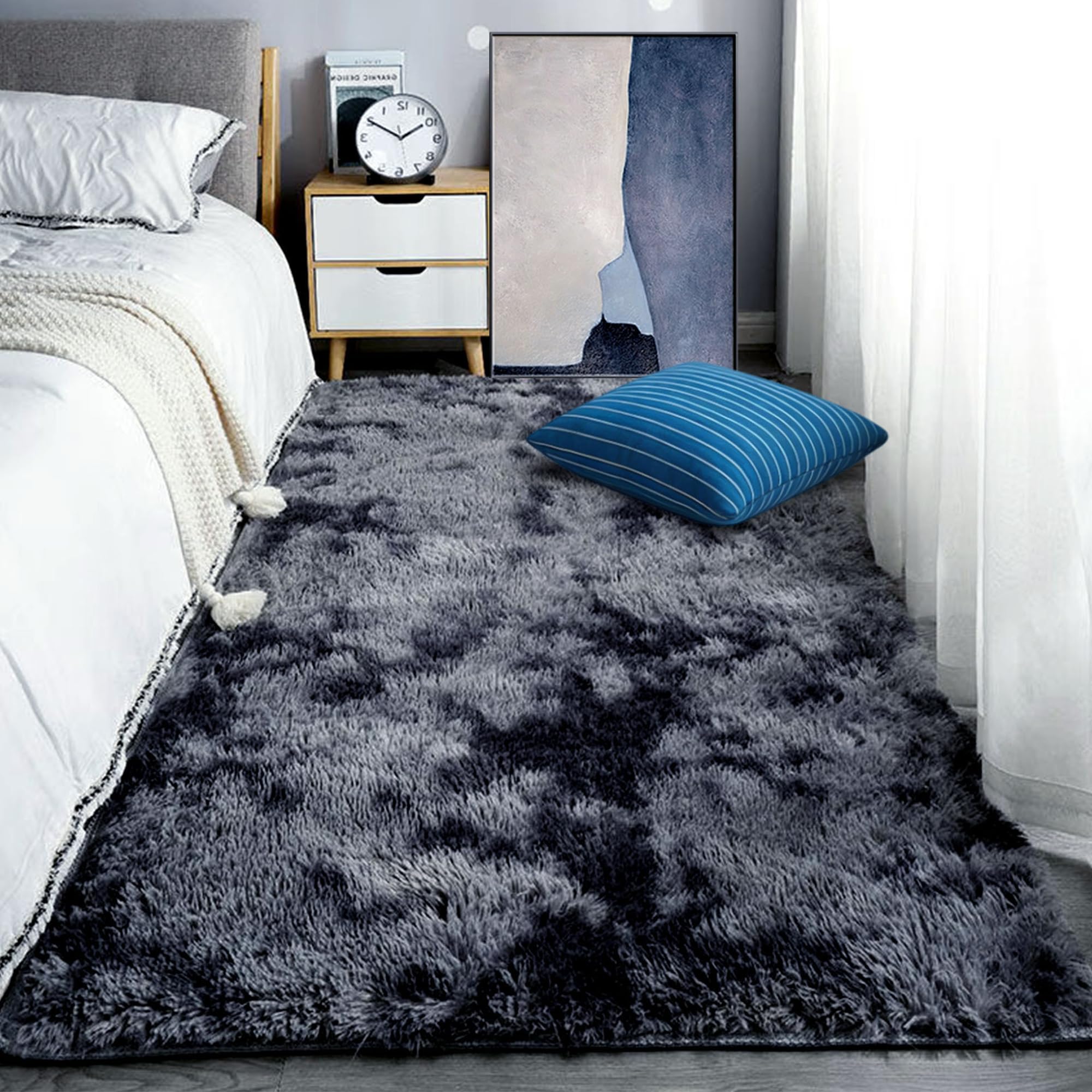 Tapis salon antidérapant gris foncé 170x250 cm sécurisé pour chambre d'enfant