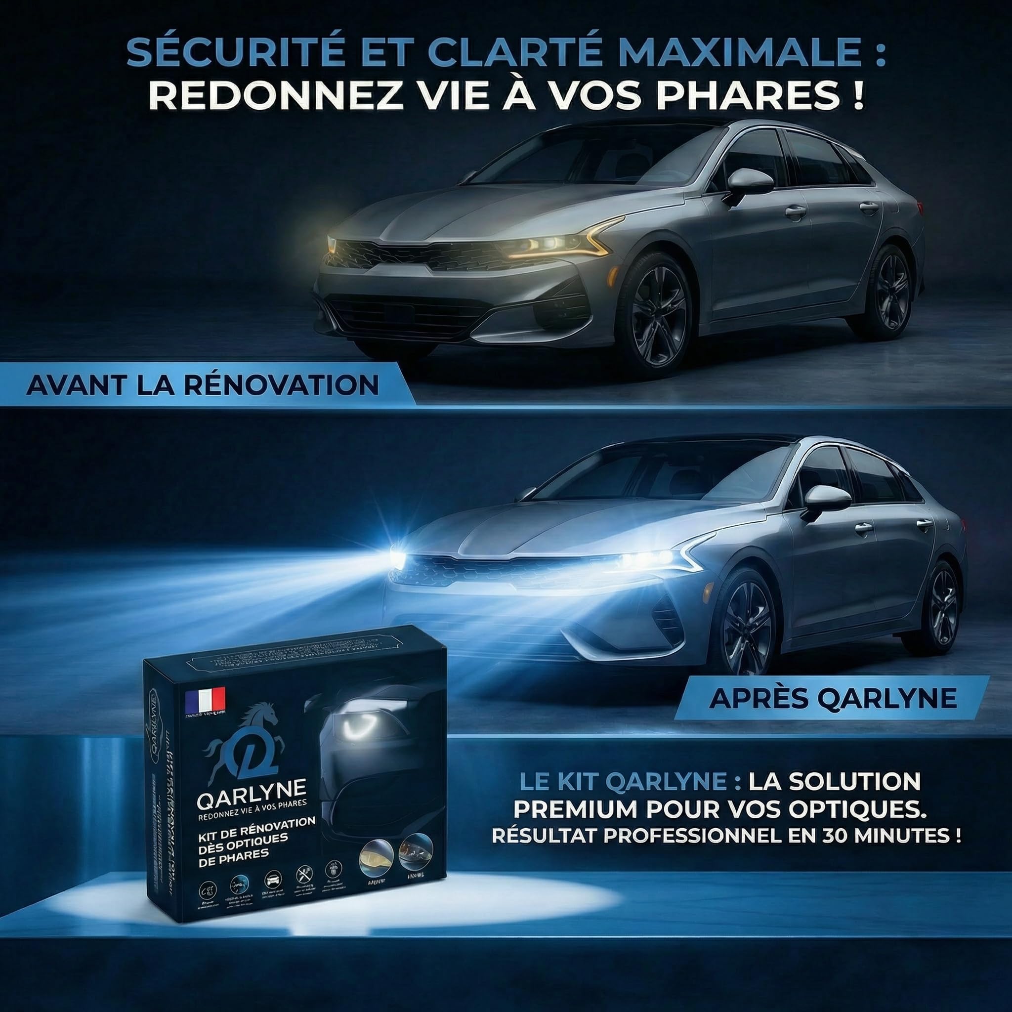 [Marque Francaise] Renovateur Phare Voiture | Premium | Kit Renovation Phare Voiture | Kit Restauration Phare Voiture, Polish, Ponçage Phares Auto Moto | Nettoyant Rénovateur Phare Opaque