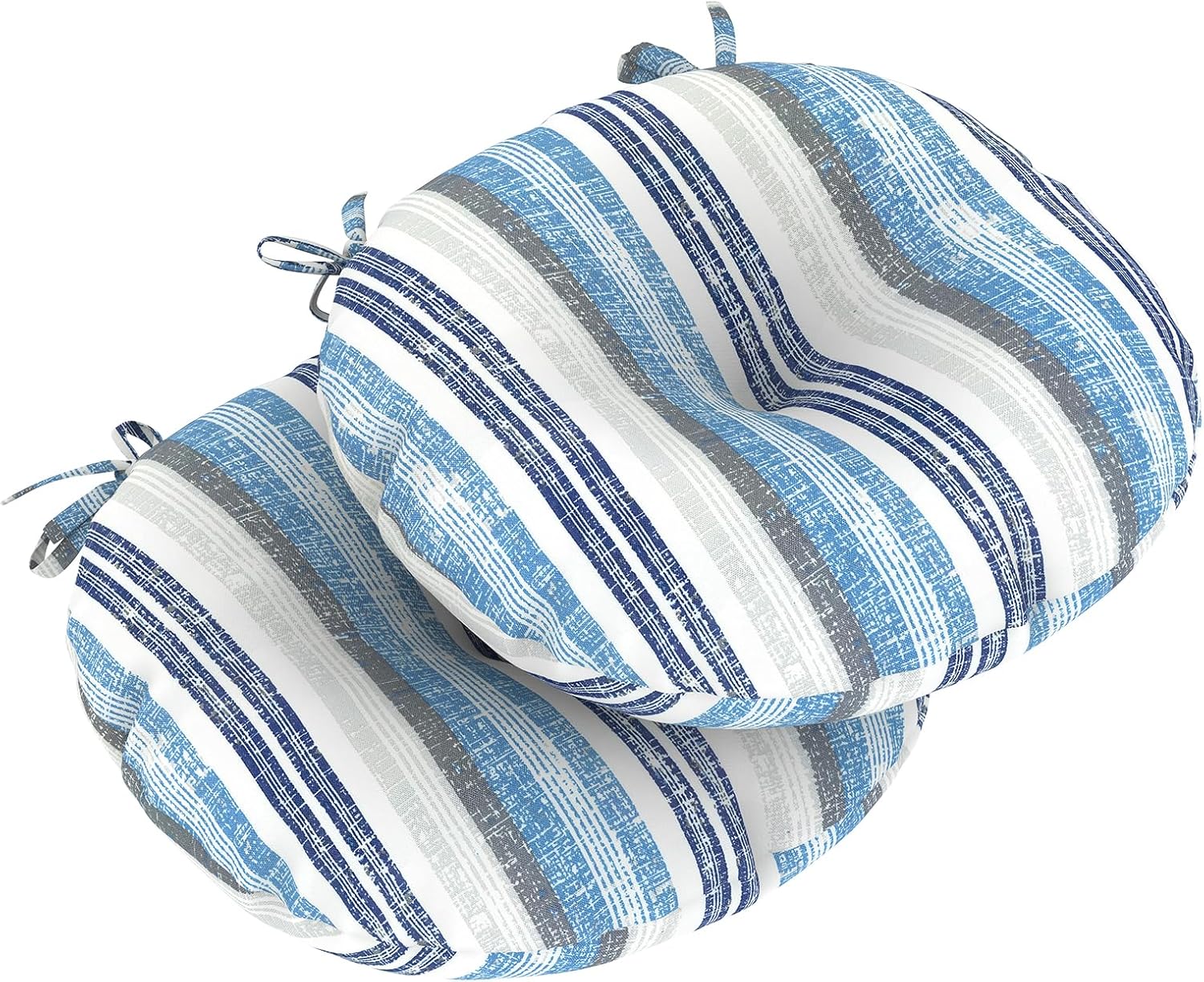LVTXIII Outdoor Fluffy Bistro Chair Cushions Patio 15-Inch Round Seat Cushions All Weather Chair Pads with Ties for Home Office and Patio Garden Furniture Use, Set of 2, Stripe Layered Blue