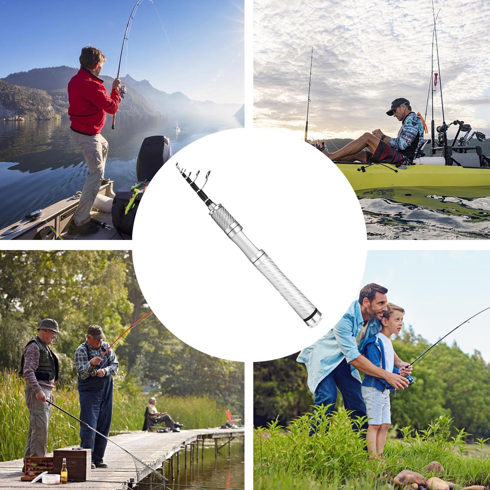 Canna da pesca telescopica retrattile, compatta, leggera, portatile, per viaggi, attrezzatura da pesca facile da trasportare per pesca in ruscello, lago e riva, canna da pesca portatile per attività