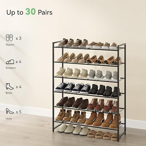 Miniatura 5 de Zapatero de metal, organizador de zapatos de garaje de 6 niveles, con capacidad máxima para 30 pares, estante de almacenamiento de zapatos para