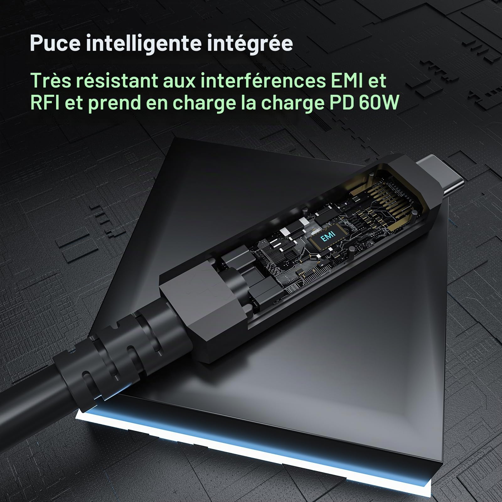 FIBBR 3 en 1 USB Câble 10M, Câble USB C vers USB C de 10 Gbps, 8K USB 3.2 GEN2 Câble, PD 60W pour la Vidéo à Domicile, Câblage de Surveillance, Système de Vision Industrielle, HD Vidéo