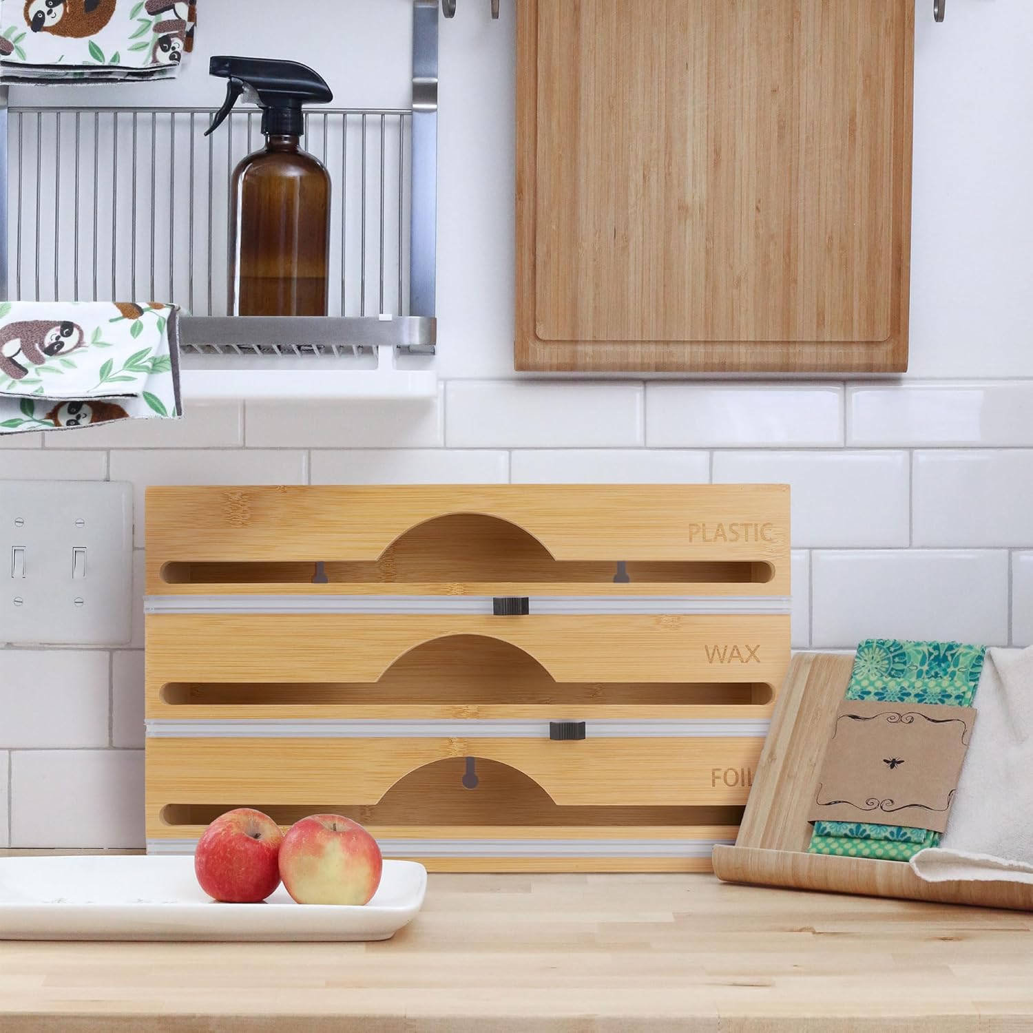 Bamboo 3-in-1 Wrap Dispenser with Cutter - 12" Rolls - 1 Unit