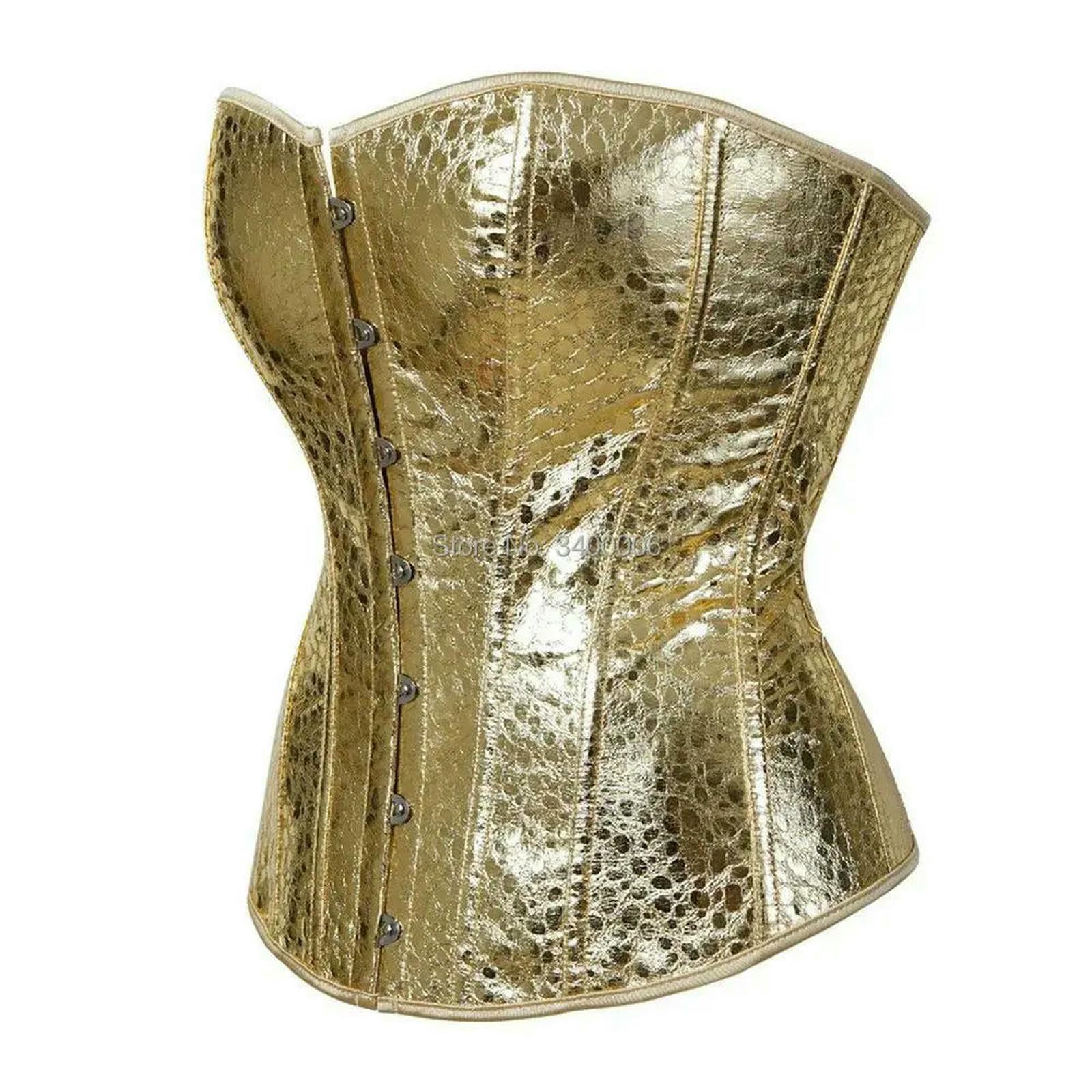 Trener talii Body Shaper dla kobiet Gorset Gorset Faux Leather Overbust Showgirl Clubwear Sexy Burlesque Zipper Front Zip Costume Steampunk Top Plus Size Silver-2797-srebrny-L