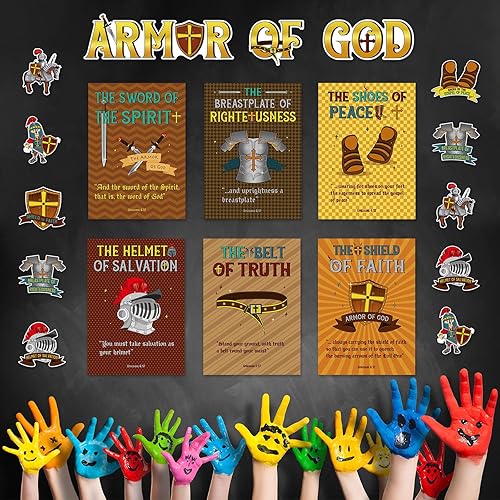 Miniatura 4 de Harloon 41 tablones de anuncios de la armadura de Dios, decoraciones religiosas para el aula, póster cristiano de versículo bíblico, recortes