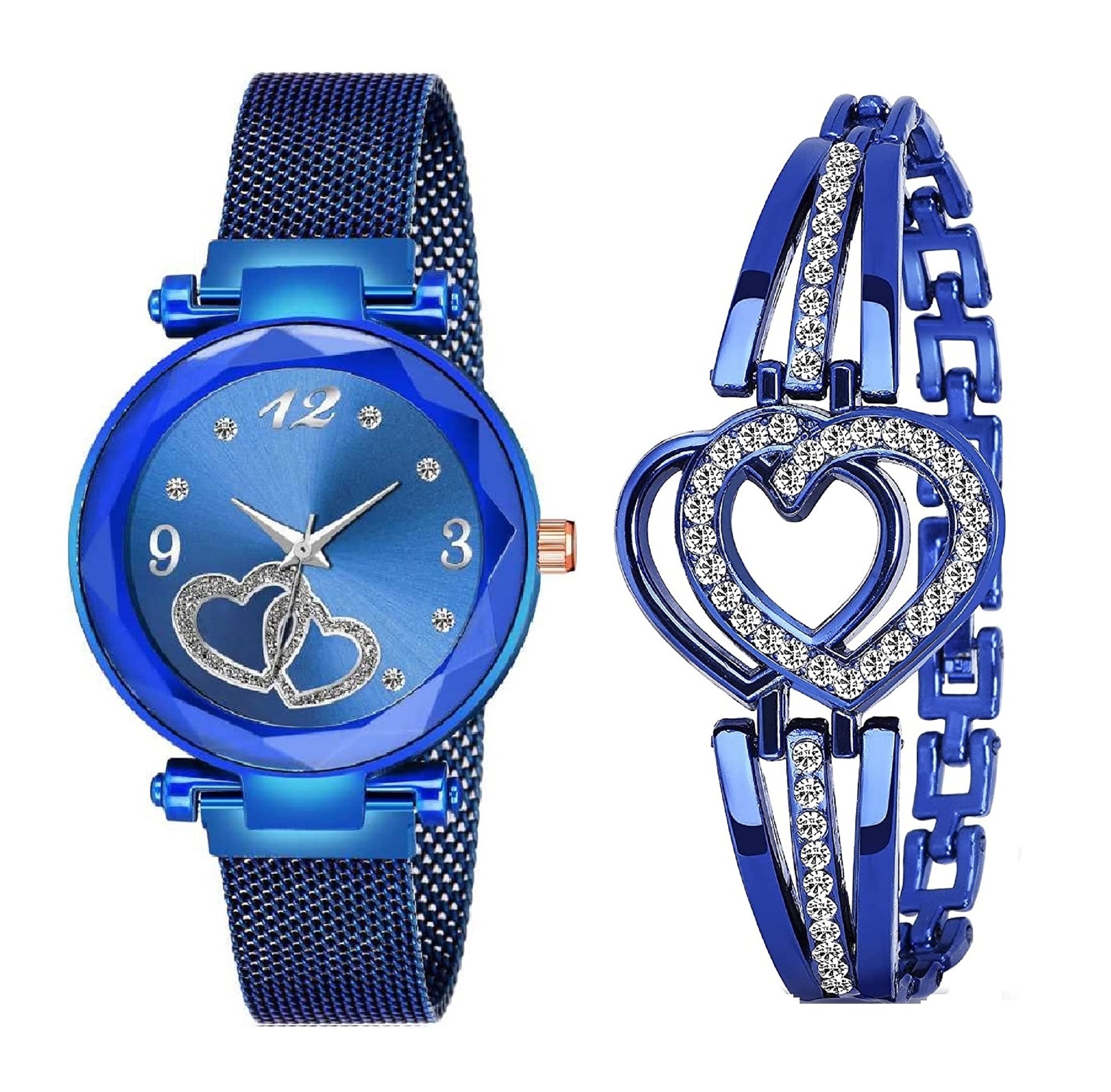 KIARVI GALLERY Heart Dial Magnet Strap Analog Watch and Dual Heart Present Gift Bracelet Combo for Girls and Women(Combo of 2) (Blue) (B09FXYD5KF) Amazon Price History, Amazon Price Tracker