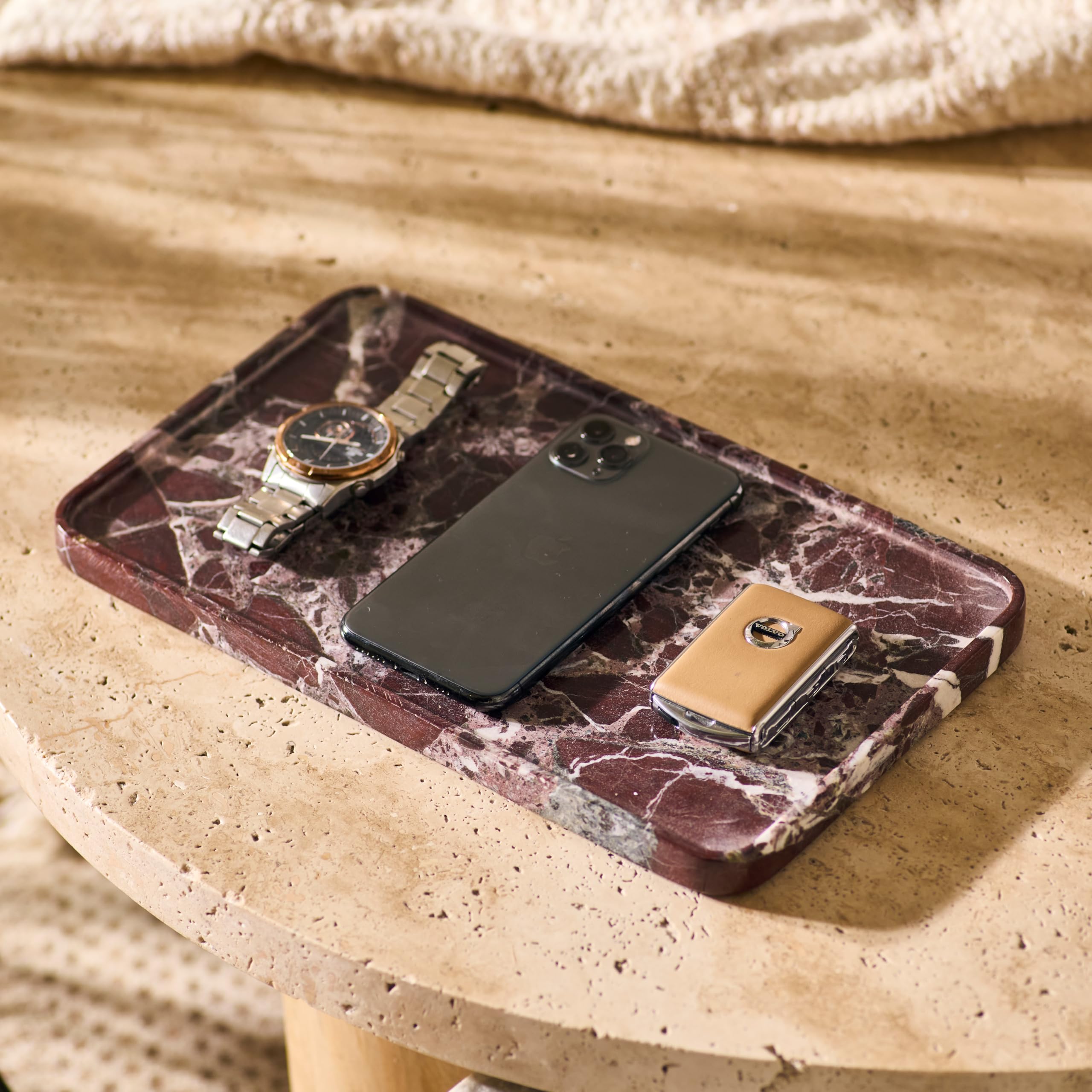 Focal Tray - RED, 30x18cm, Levanto Marble, Multipurpose Organizer for Jewelry, Makeup, Perfume & Countertop Decor, Tray for Decoration (Levanto Marble)-image-7