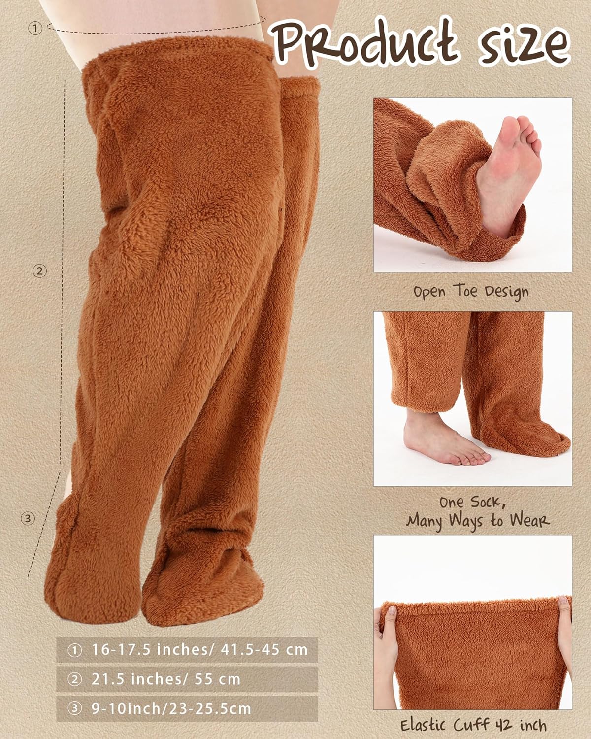 Geyoga 3 Pairs Plus Size Over Knee Fuzzy Socks High Fuzzy Leg Warmers for Thick Thighs Over Knee Plush Slipper Socks for Women Christmas Sleeping - Image 2