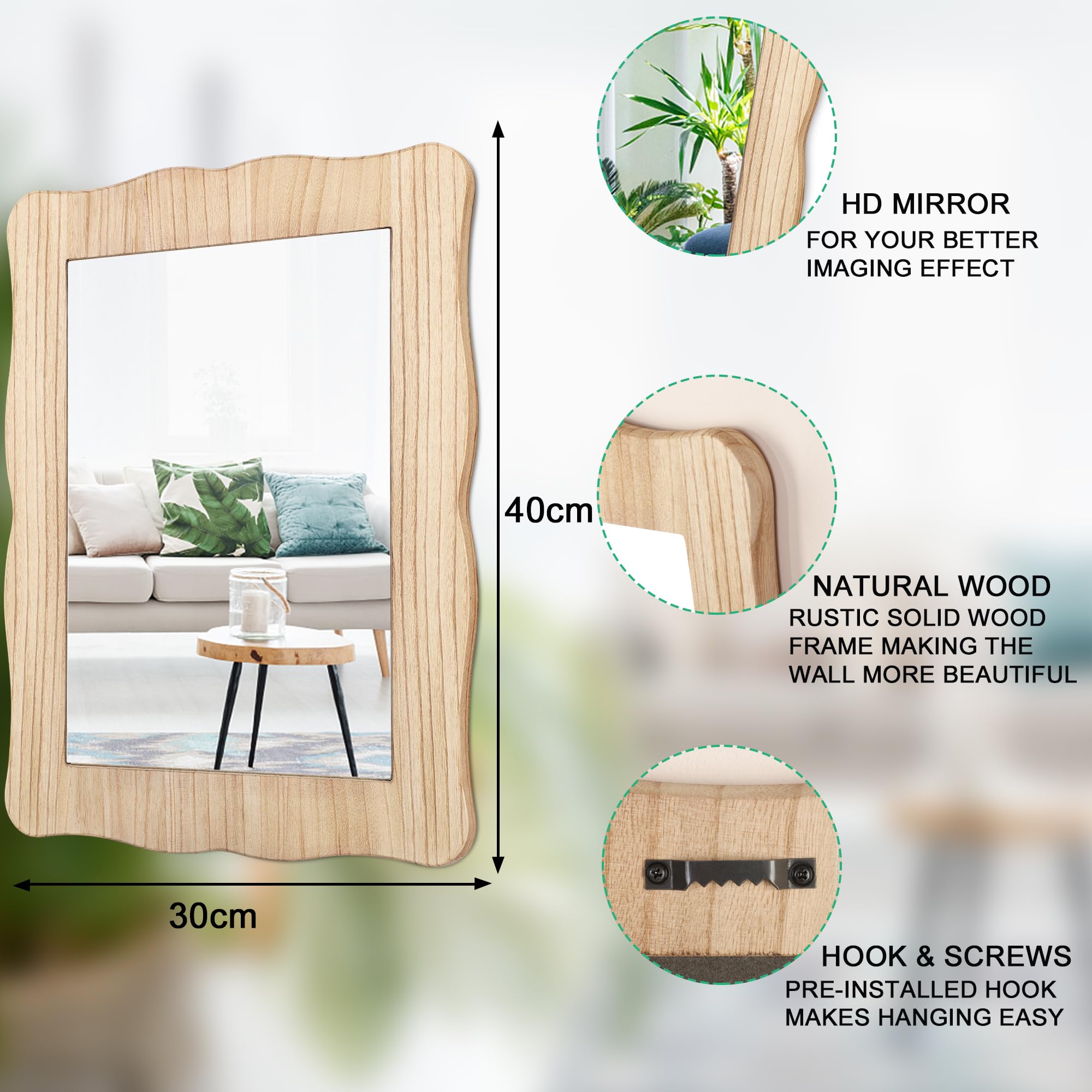 Espejo Baño Madera Espejo Ovalado JJUUYOU - Marco De Madera, Para Baño O Dormitorio (3 Tamaños) Espejos Ovalados Para Baño