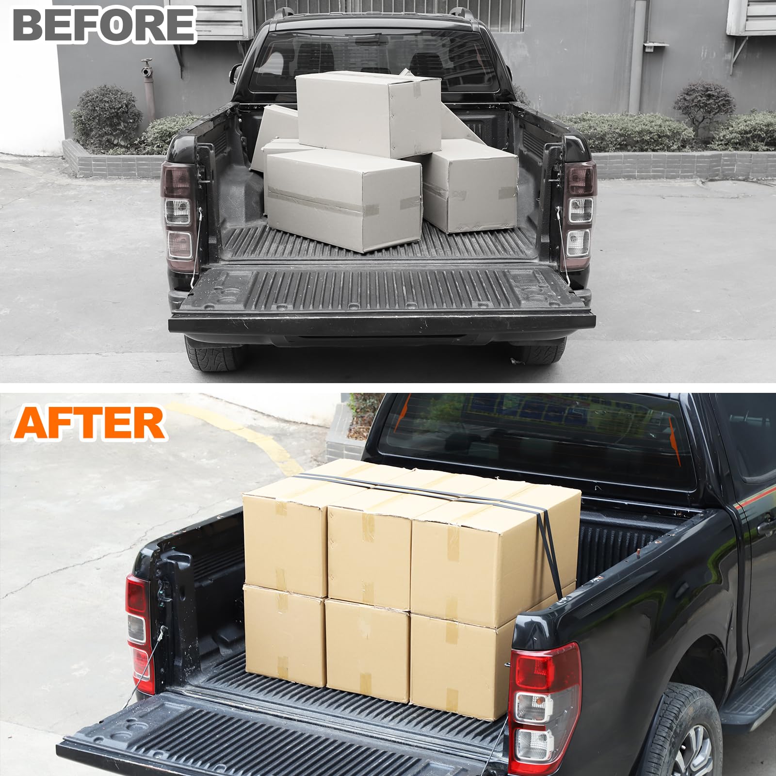 2 Stück Einziehbare Ratschengurte Automatik Spanngurt kompatibel mit Ford Ranger (ab 2023) Einziehbare Gurte -Spanngurte mit Ratsche - Ladungssicherung für Pick-up Ladefläche, Transport & Camping