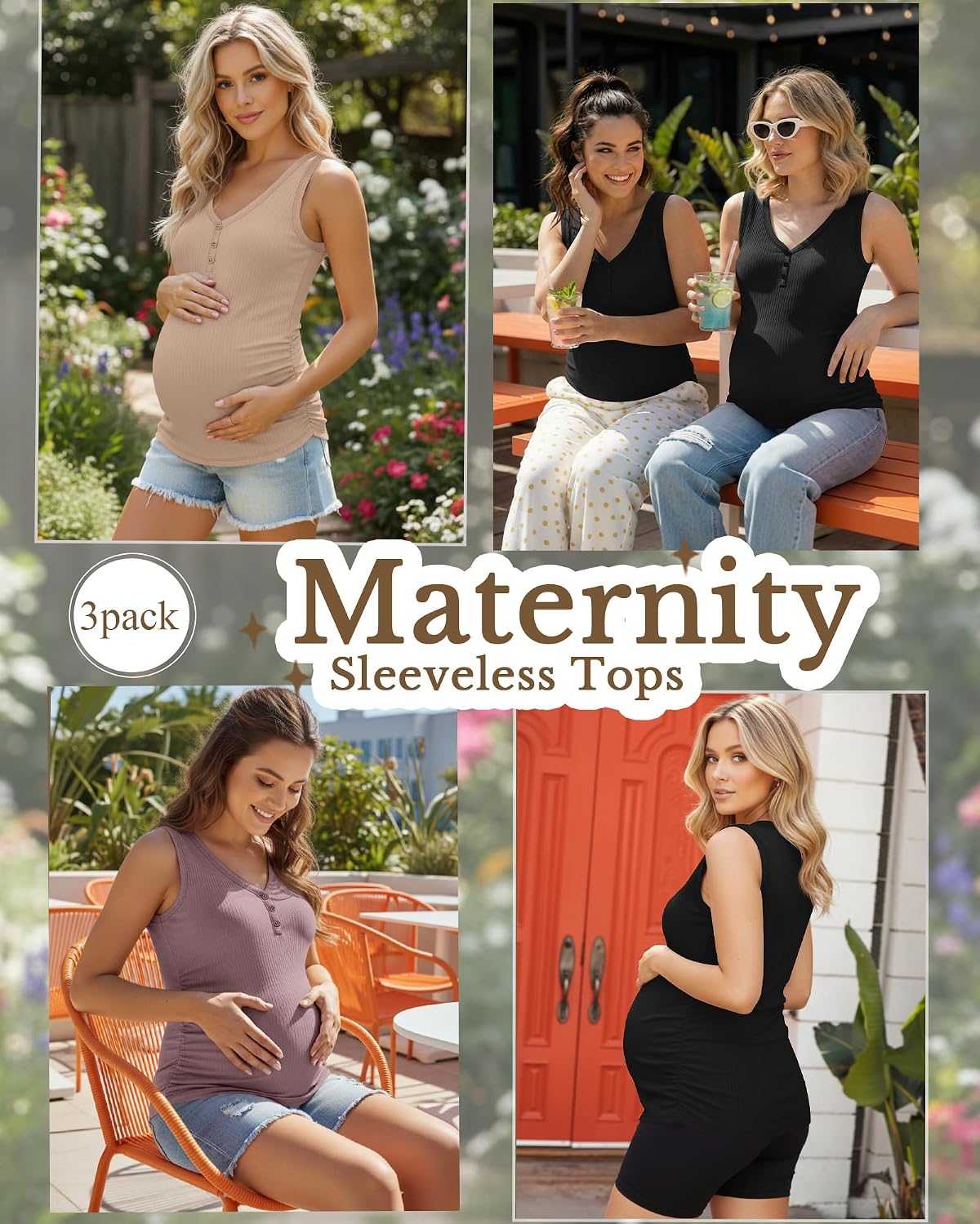 3 Pack Women Maternity Henley Tank Tops