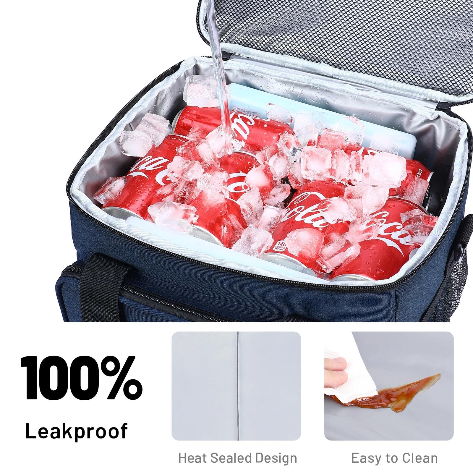 MIER Grande borsa termica per il pranzo, da uomo e adulto, con tracolla, a prova di perdite, con tasche multiple per lavoro, picnic, viaggi, campeggio, 15 l (24 lattine), blu navy