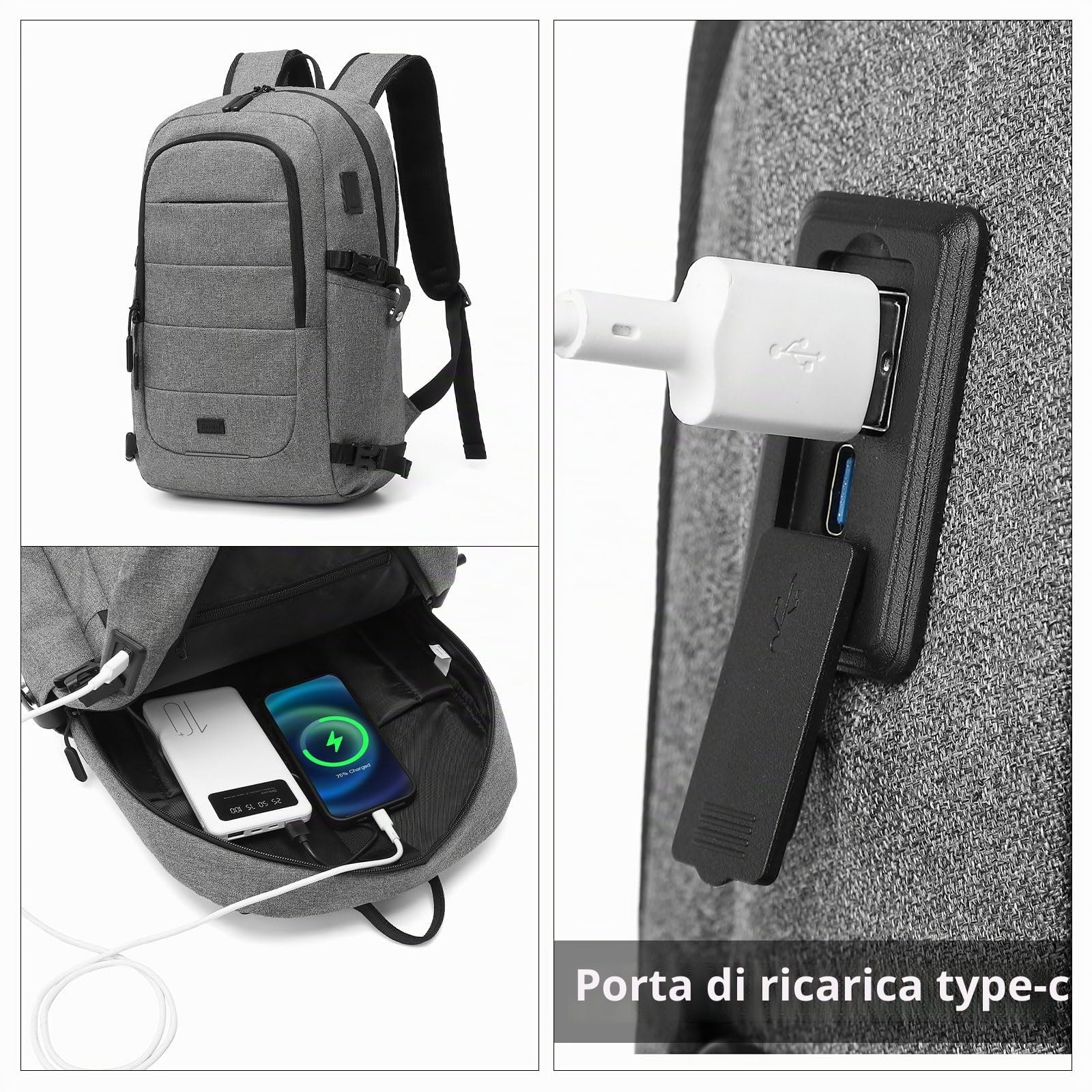 KONO Zaino Uomo per PC Portatile 15.6 Pollici Antifurto da viaggio, Zaino Porta PC con Caricatore USB Impermeabile, Computer Notebook Borse per Viaggio Ufficio Scuola