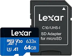 Lexar Cartão de Memória High-Performance 633x micro SD 64GB C10, A1, (U3), V30, 633x (100MB/s Leitura, 45MB/s Escrita) - Blue