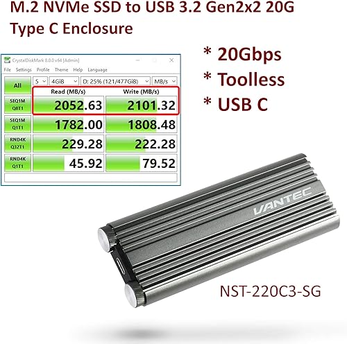 Miniatura 2 de Carcasa M.2 NVMe SSD a USB 3.2 Gen2x2 20G tipo C (NST-220C3-SG)