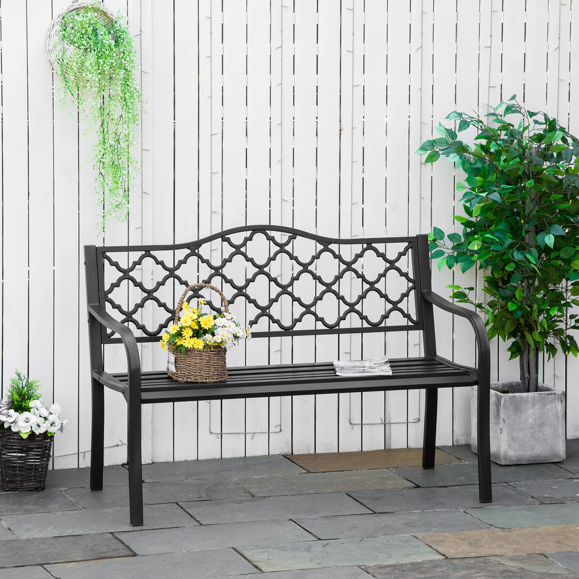 Outsunny Banc 3 Places de Jardin 128L x 60l x 89H cm Banc de Jardin Brun