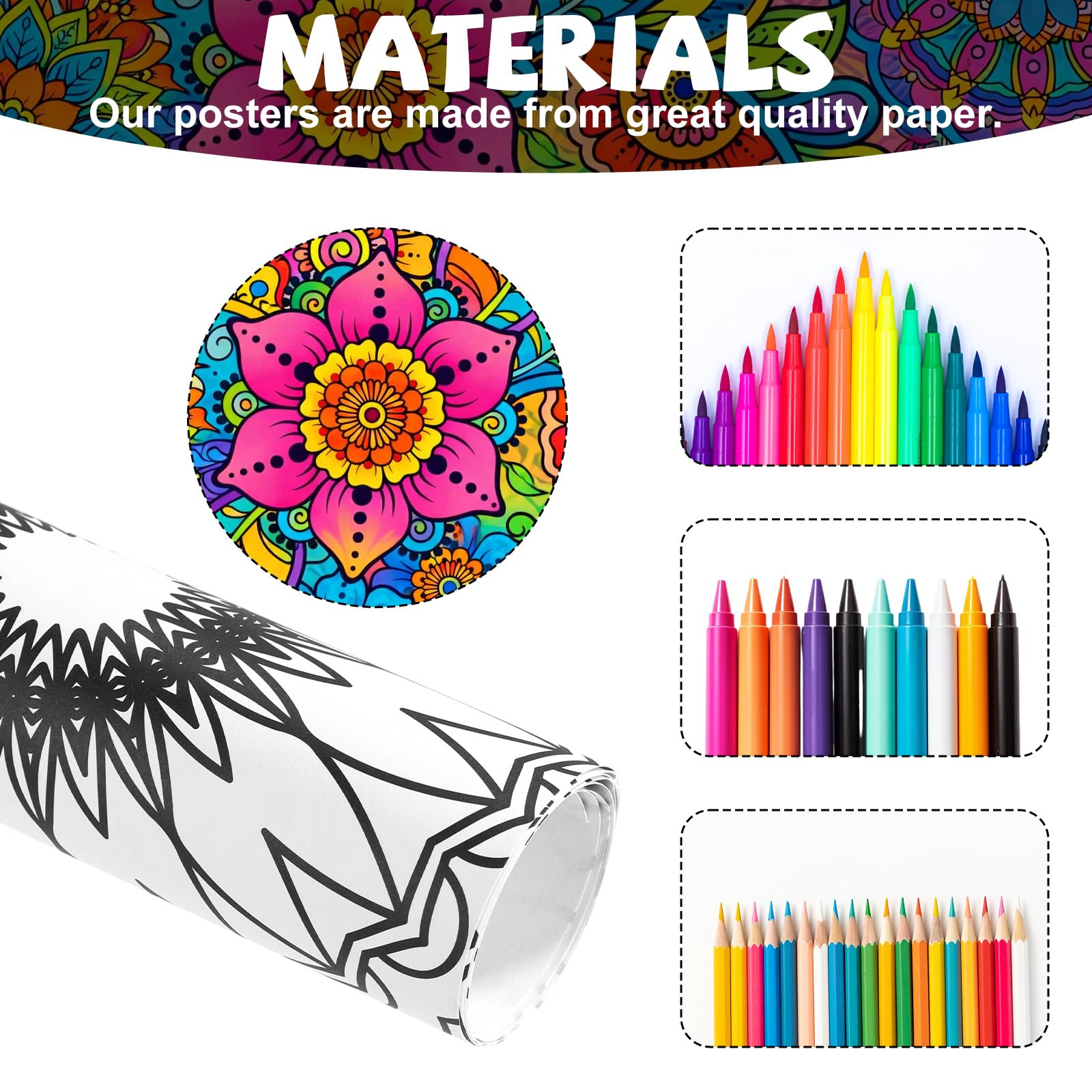 2pcs Jumbo Mandala Coloring Posters, 100x60cm/39.37x23.62in Large Motivational Coloring Posters for Kids Adults Teens Art Craft Wall Party Supplies (Style 2) - 3