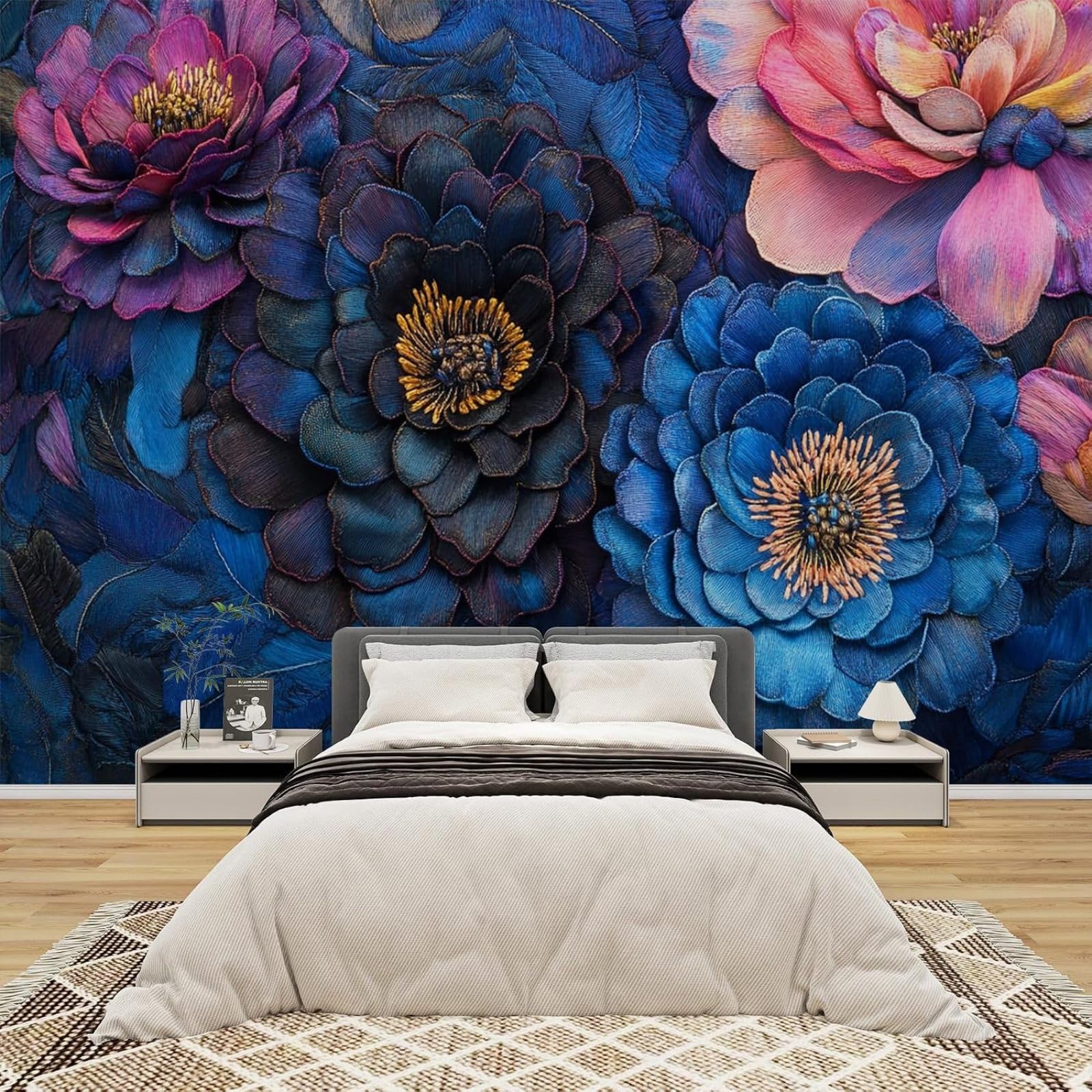 Murale fotografico - carta da parati 3D con ricamo floreale, stile moderno, per soggiorno, camera da letto, cameretta dei bambini, decorazione murale, 250 cm x 175 cm, poster - adesivo da parete - imm