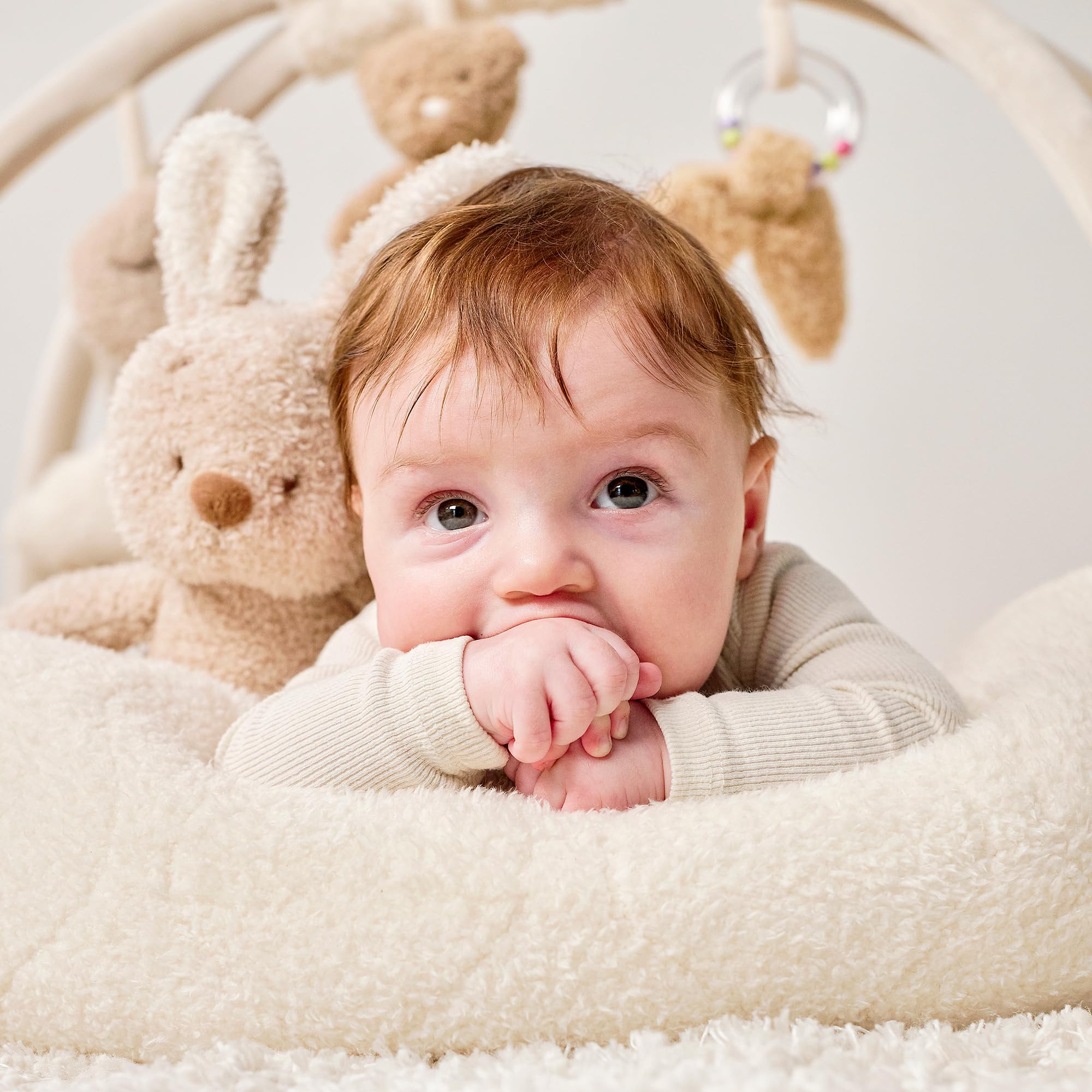 Nattou Runde Krabbeldecke mit Spielbogen, Ca. 90 cm, 100% Polyester, Teddy, Ecru