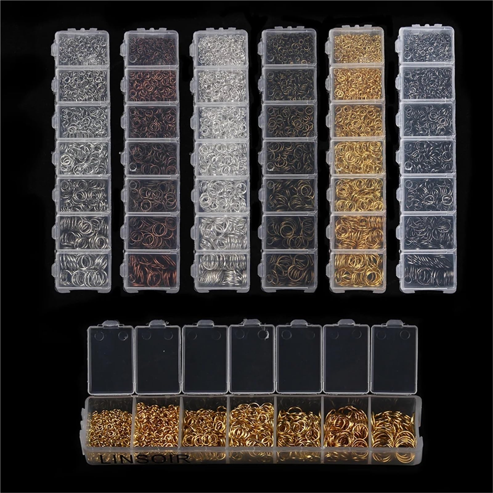 Biegeringe mit 9 Boxen, Split-Link-Verbinder für DIY-Schmuckherstellung, Halskette, Armband, Schwarz