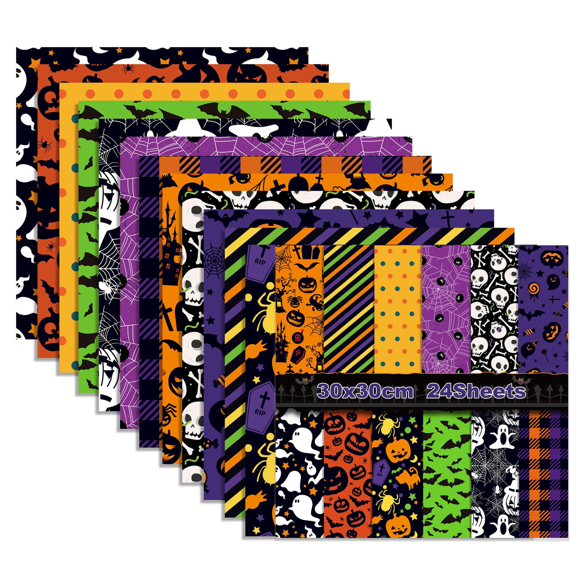 GLKTOPO Scrapbook Paper Halloween Pattern Paper Set, Double - Sided 12" Decorative Craft Paper Purple Origami Paper Patterned for Kids DIY Cardmaking,