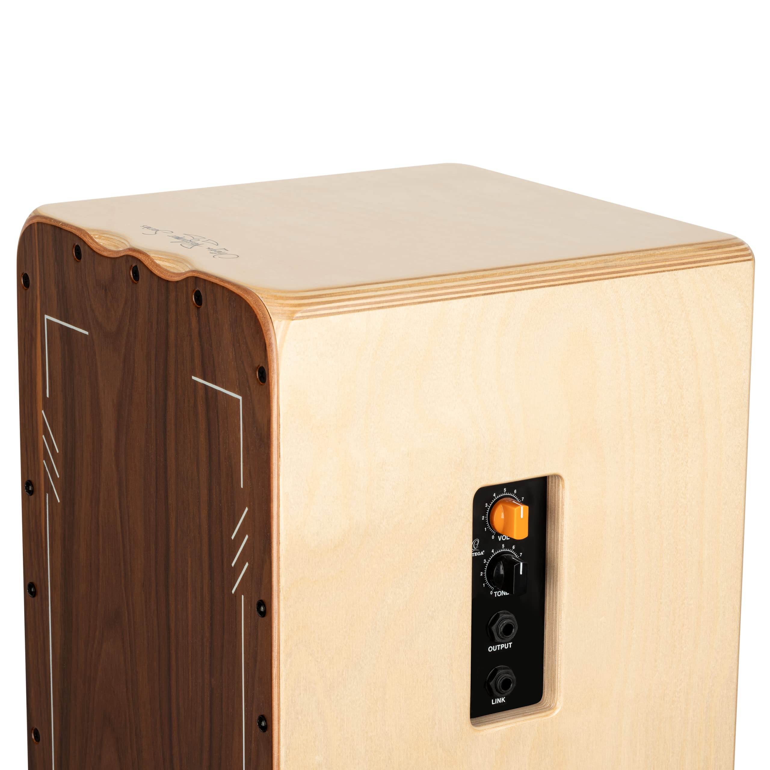 Ortega Guitars Performer Series Cajon – Caisse Claire Grand Format pour Gaucher avec Micro – Surface de Frappe Noyer, Naturel Satiné (OCJPF-3-L)