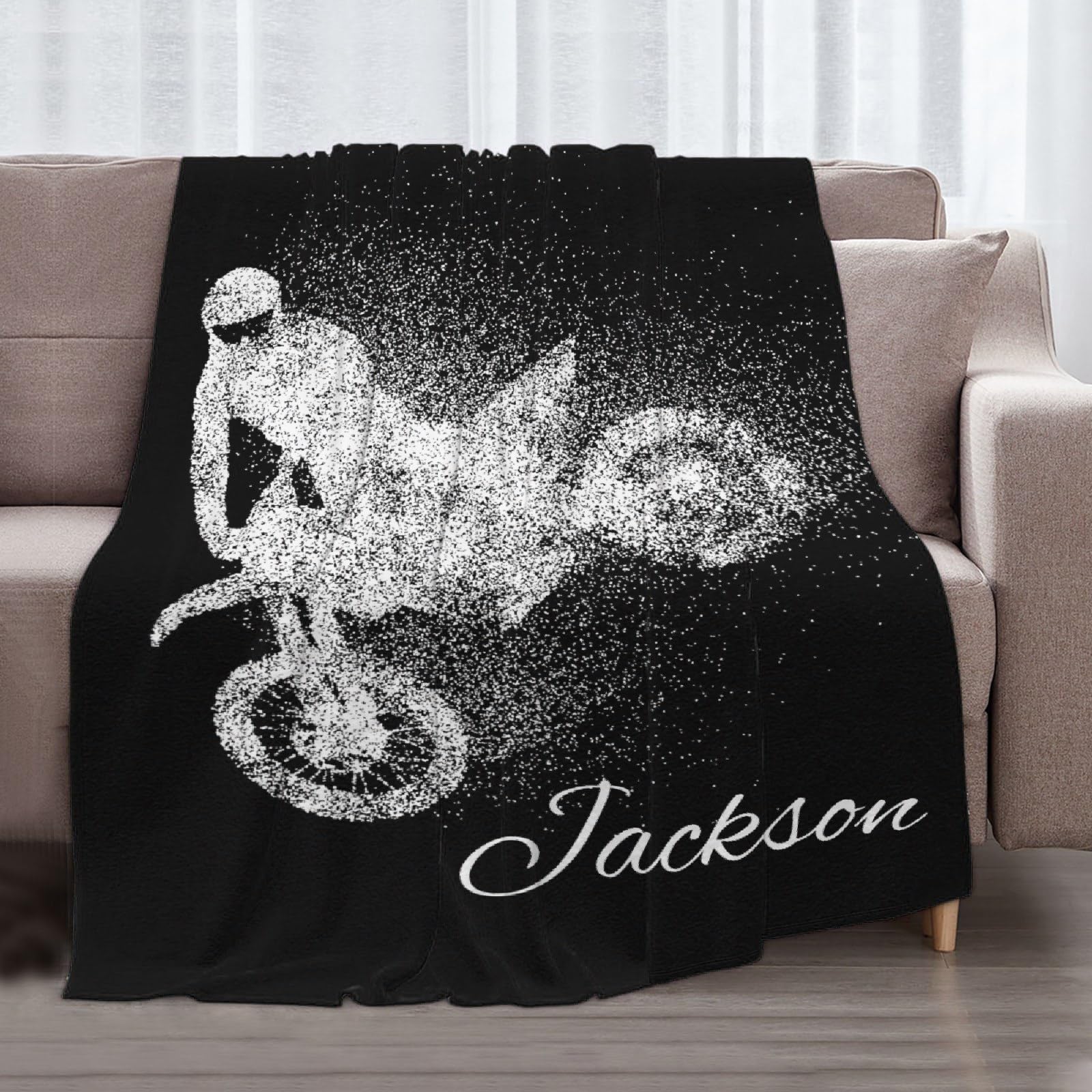 Custom Dirt Bike Motorbike Blanket, Personalized Motorcycle Lover Gift, Ultra Soft Name Blanket, 50