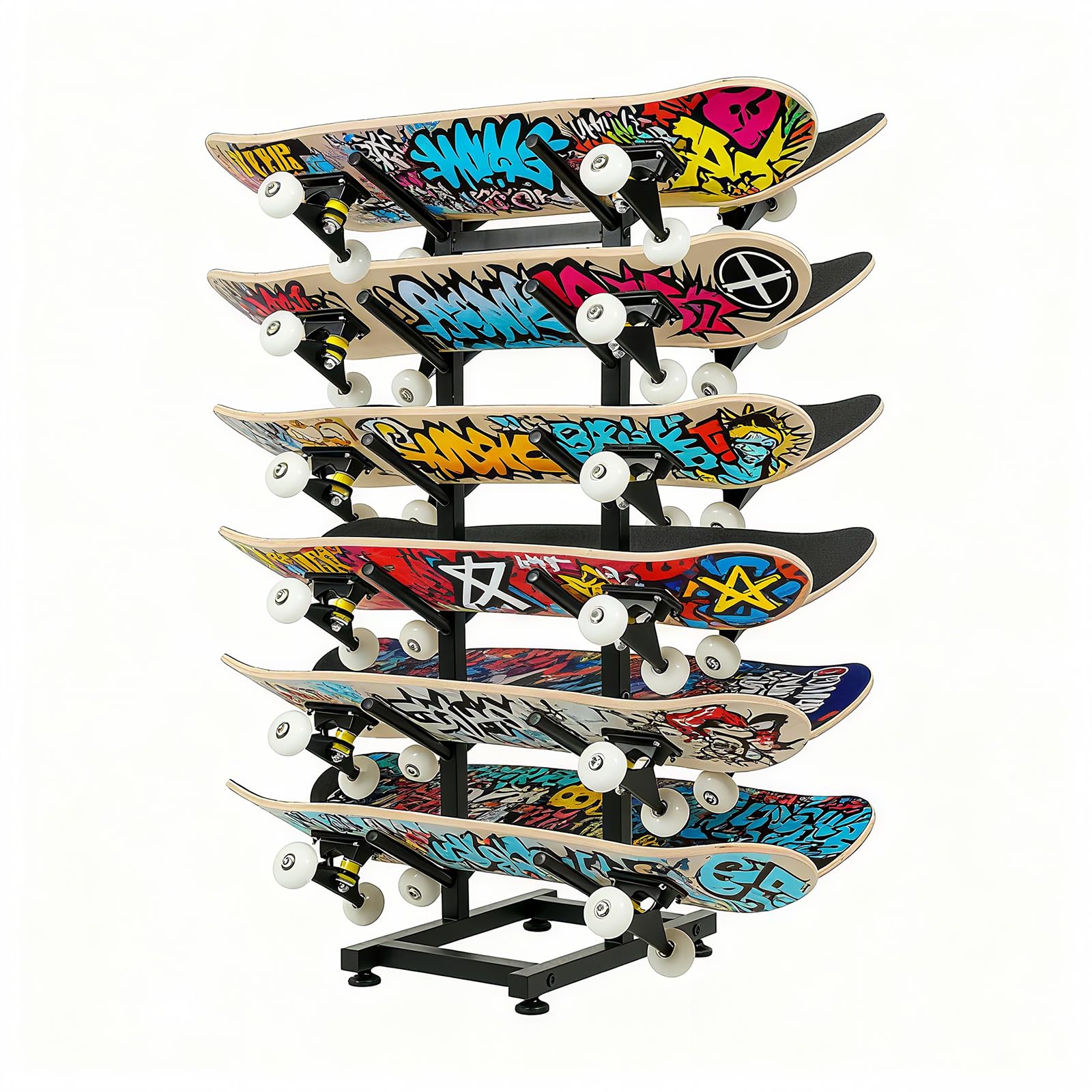BiJun Skateboard Racks Floor Stand 6-Layer Skateboard Holder Snowboard Storage Rack Skateboard Organizer Floor Stand for Deck Longboard