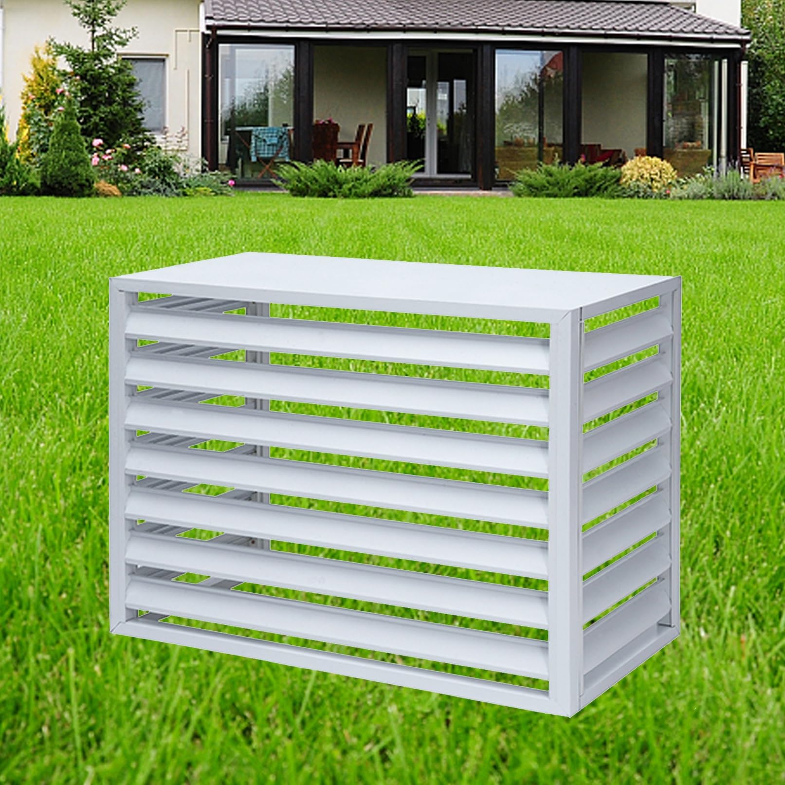 QYMYOZ Heavy Duty White Privacy Fence Screen for Outdoor AC Unit Enclosure and Trash Can Hideaway Aluminum Fence for Garden Patio Lawn Size 1.5P