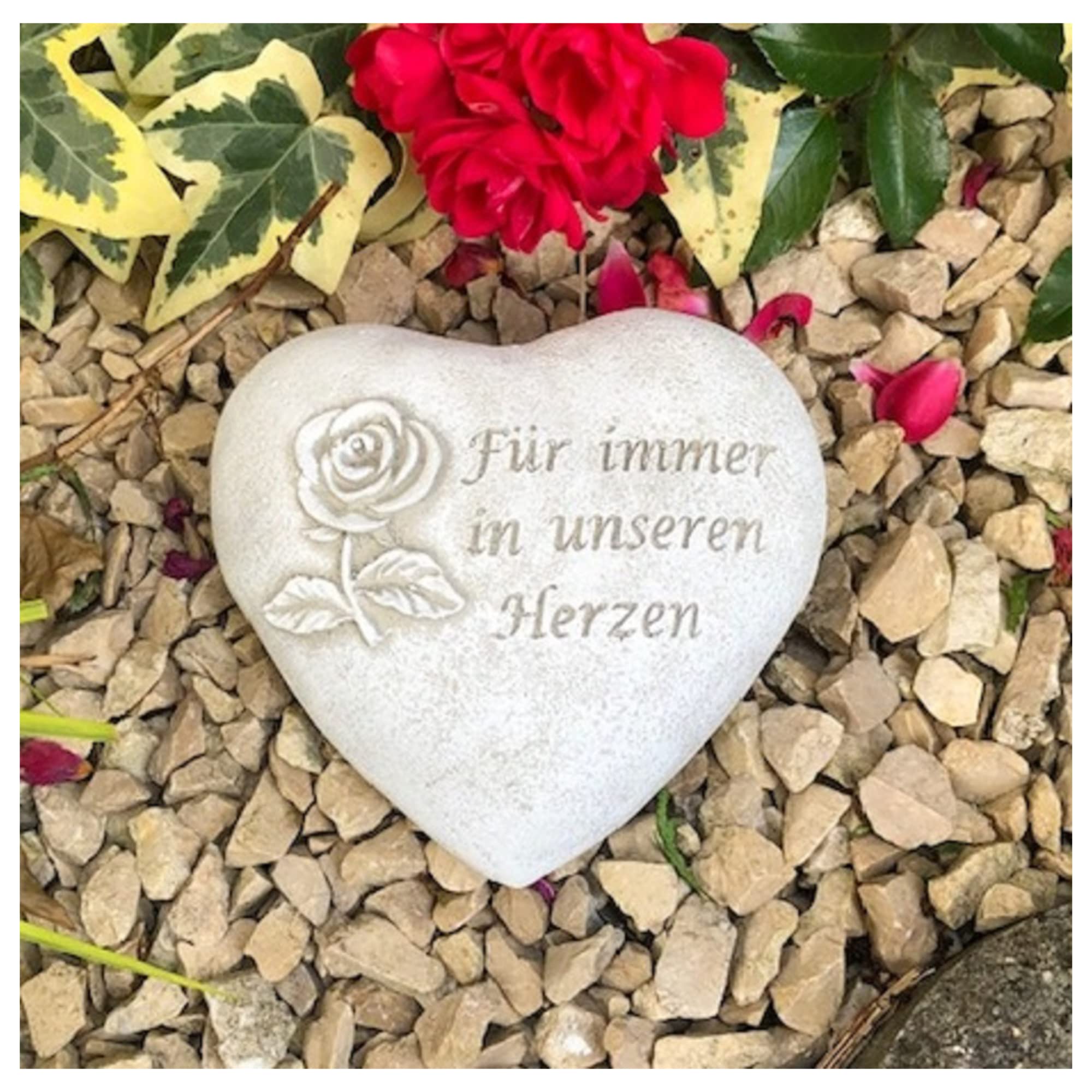 Radami Gartenfigur Grabherz Grabschmuck - Für immer in unseren Herzen - Handarbeit
