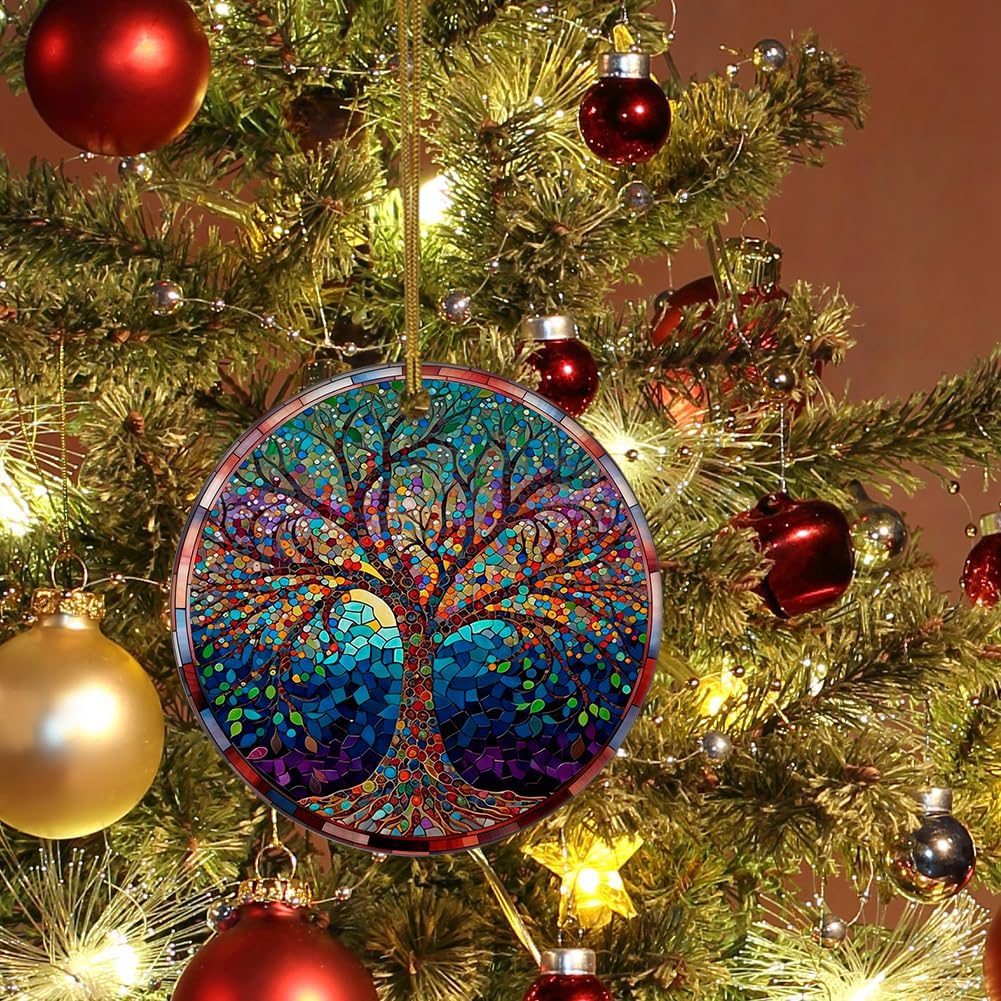 Stained Ceramic Tree of Life Ornament, Tree of Life Christmas Ornament, Xmas Decorations and Holiday Ideal Gifts, Christmas Keepsake Ornaments, Xmas Tree Decors - Image 5