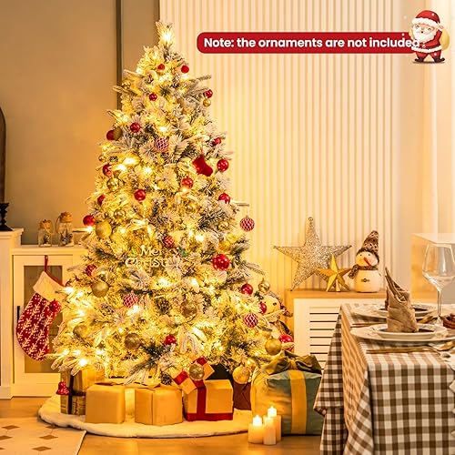 Miniatura 2 de Goplus Árbol de Navidad artificial preiluminado de 6 pies, árbol de Navidad con bisagras con 250 luces LED blancas cálidas, 752 puntas de rama,