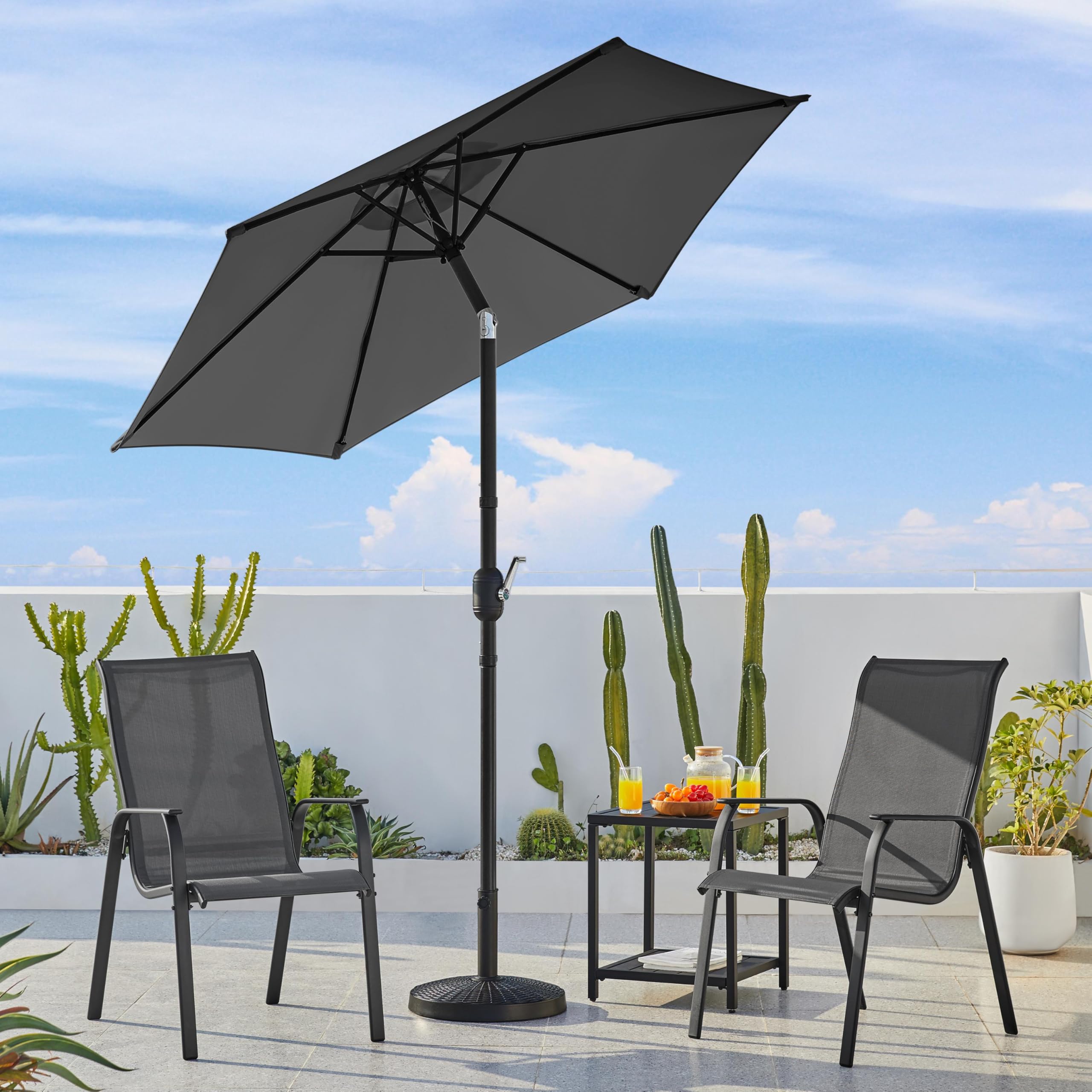 Yaheetech Sonnenschirm 226 cm Rund Gartenschirm mit Kurbel UV Schutz Terrassenschirm Neigbar Kippbar Kurbelschirm UPF 50+ für Balkon/Terrasse/Markt/Garten, ohne Ständer, Grau