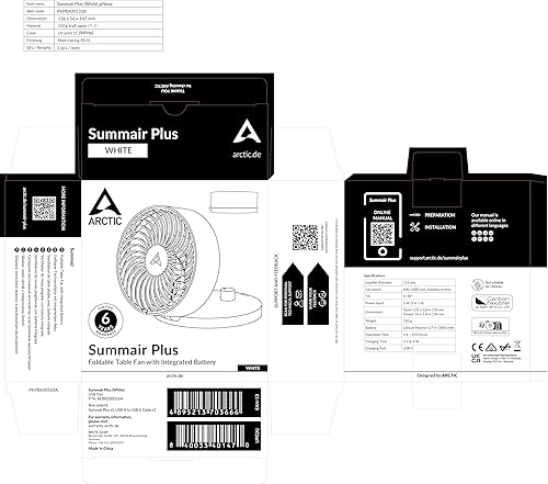 Miniatura 10 de ARCTIC Summair Plus - Ventilador portátil con batería recargable integrada, conexión USB-C (incluido cable de carga USB-A), ventilador de escritorio