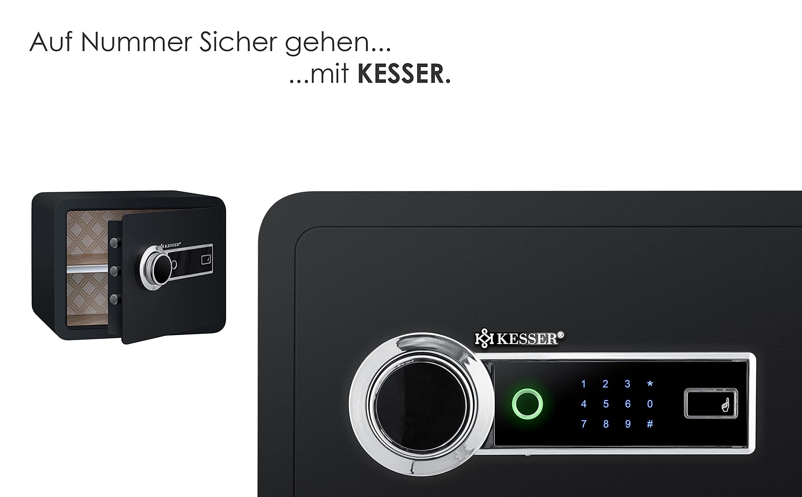 KESSER® Coffre-fort électrique avec empreinte digitale | 38x30x30cm | Boîte à piles incluse | Coffre-fort électronique 3x double verrouillage à boulons - Noir - L