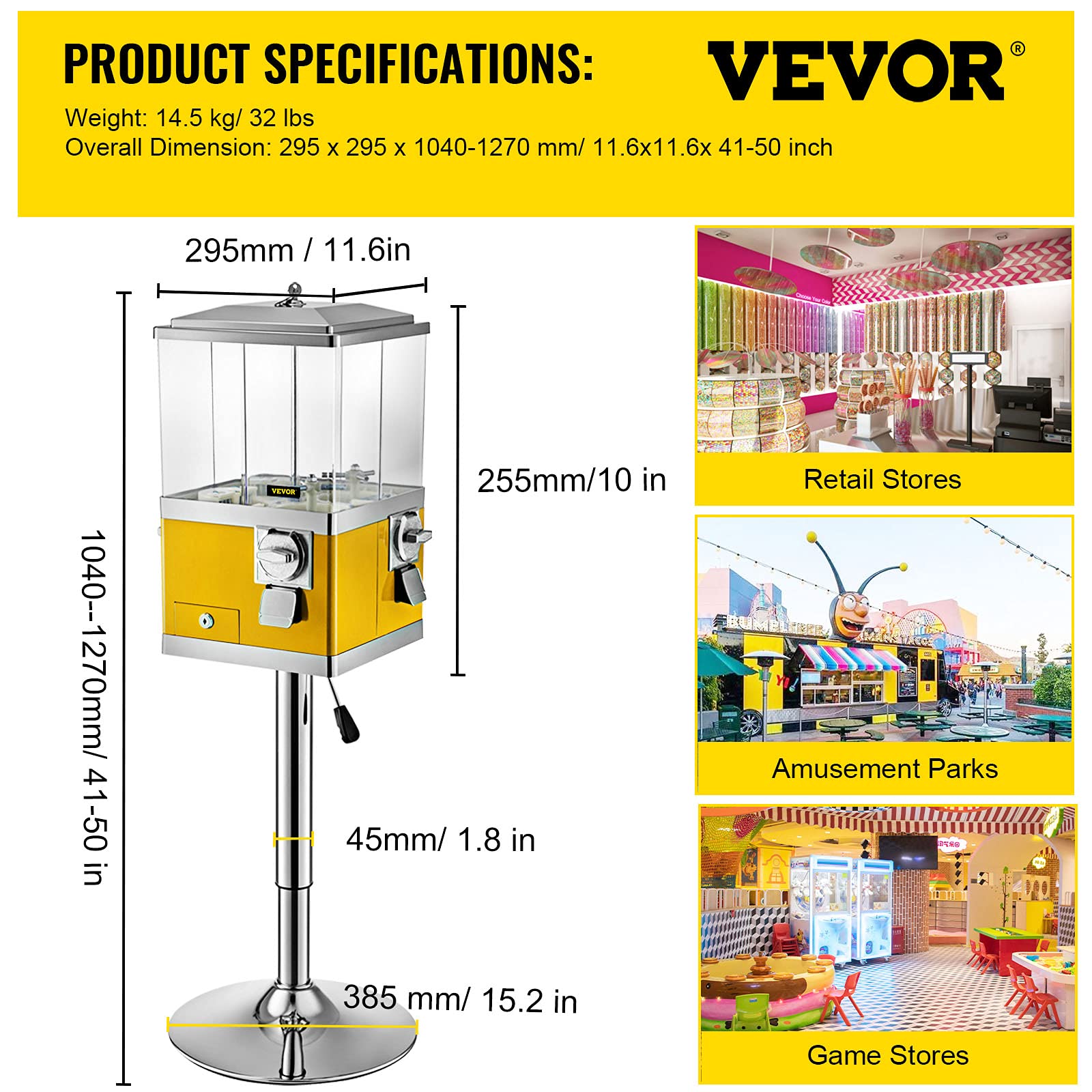 Buy VEVOR Vending Machine with Stand, Yellow Quarter Candy Dispenser