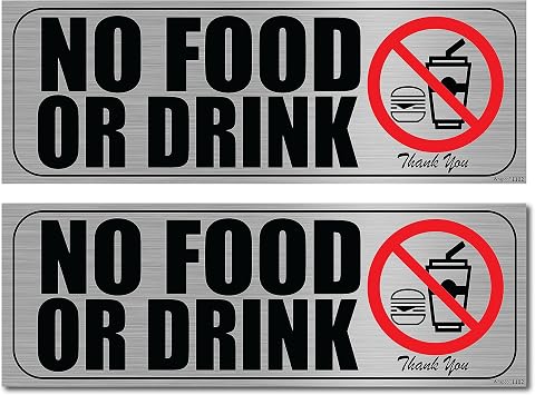 2 Pack No Food or Drink Allowed Sign Stickers | No Outside Food and Drinks Permitted Inside Sign | Indoor or Outdoor Office Business