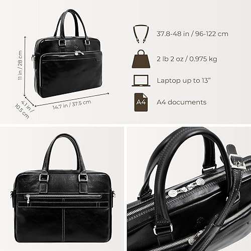 Miniatura 4 de Time Resistance Maletín de cuero - Bolso italiano hecho a mano de cuero para portátil - Maletín para hombre y mujer - Bolsa para computadora