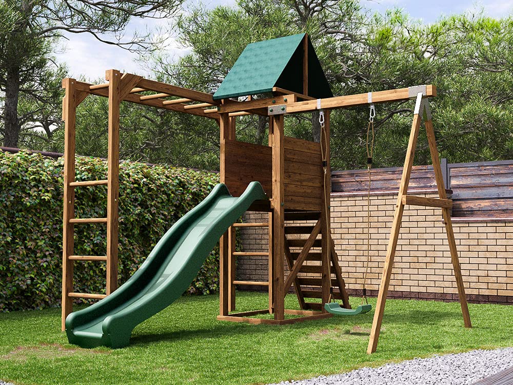 Monkey Bars Climbing Frame Pressure Treated Playhouse Wave Slide Swing