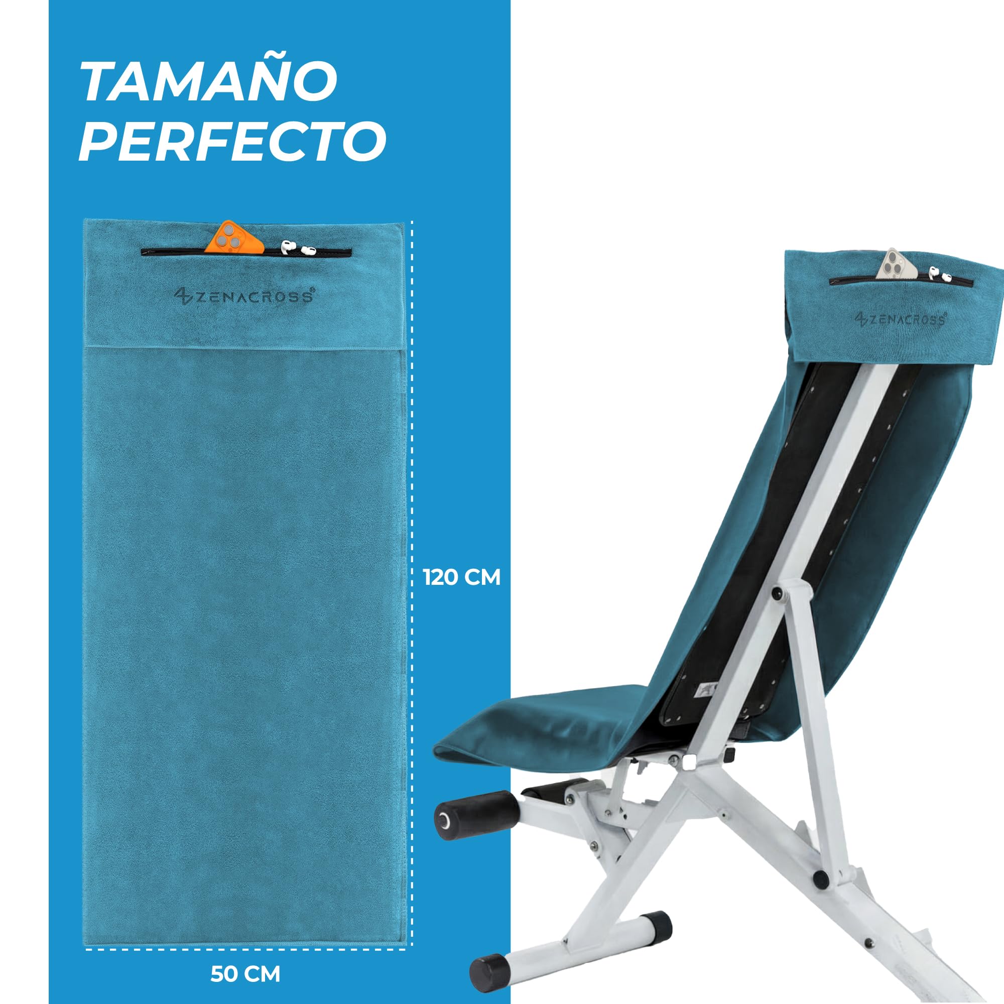 Toalla Microfibra Gimnasio - Secado Rápido, Bolsillo con Cremallera - Toalla Gimnasio Compacta y Suave para Hombre y Mujer