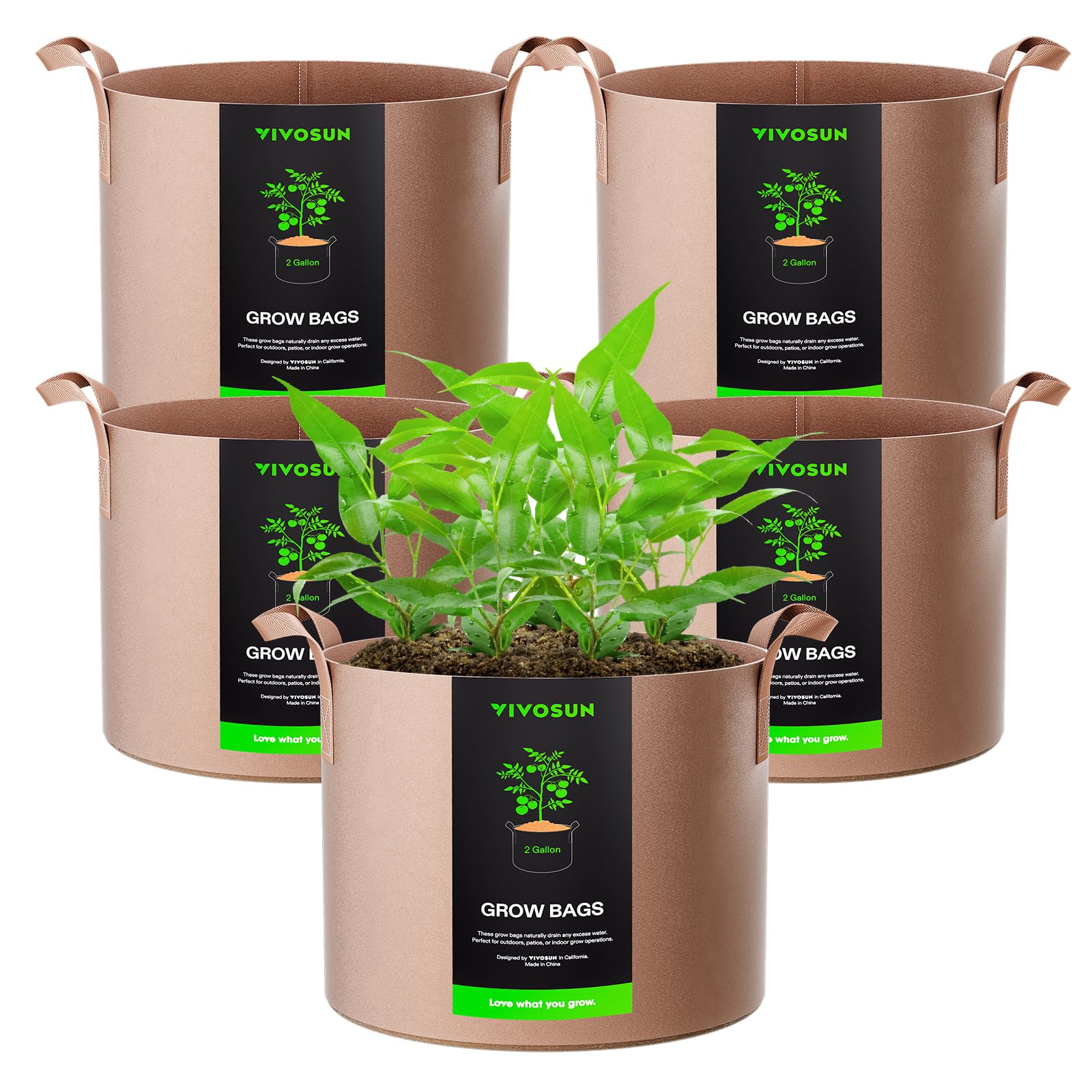 VIVOSUN 5-Pack 2 Gallon Plant Grow Bags Fabric Pots with Handles