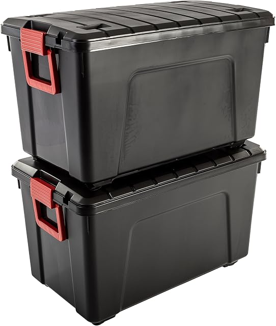 Iris Ohyama, Set of 2, Large storage box, DIY, 110 Lhandle and wheels, mobile, Garage, garden - Store it All Box SIA-110 - Black